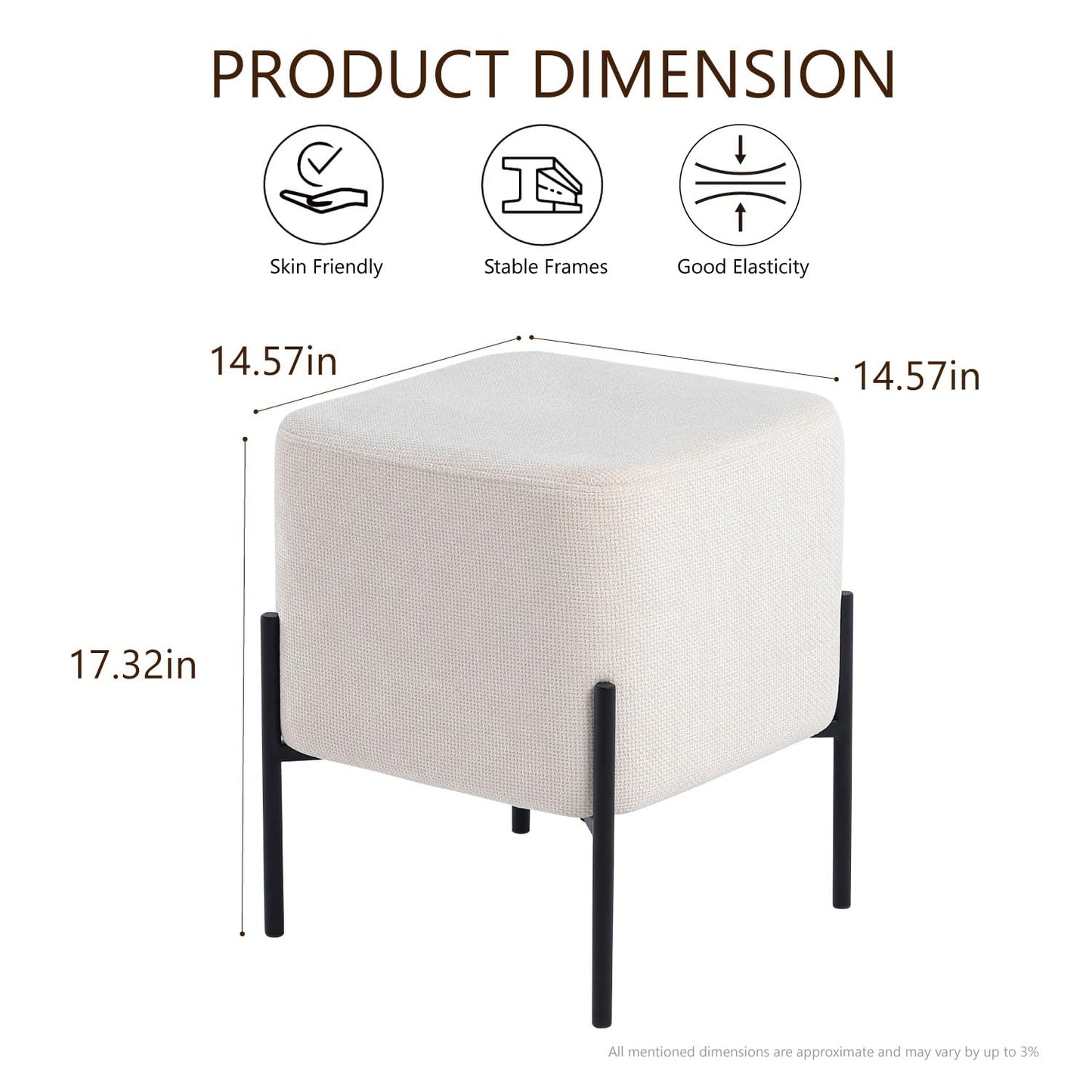 Get Set Modern Linen Ottoman Stool Vanity Stool Foot Rest Stool, Square Small Vanity Chair for Makeup Room, Footrest Stool with Metal Legs, Side Table Ottoman for Living Room, Bedroom, Walk-in Closet