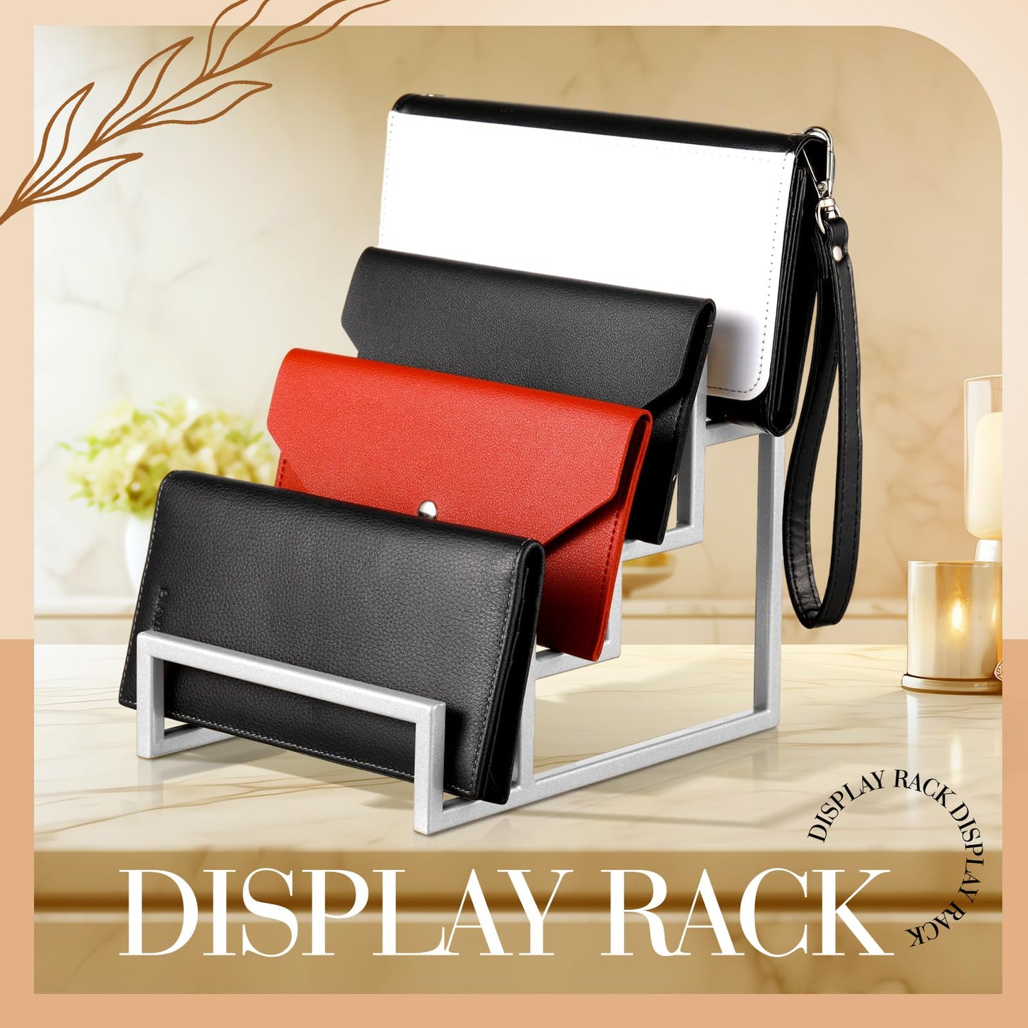 DoubleFill 2 Pack Purse Organizer for Closet Display 4 Layer Sliver Riser Stand Clutch Purse Organizer Display Metal Wallet Rack for Handbag Home Retail Boutique Store Supplies
