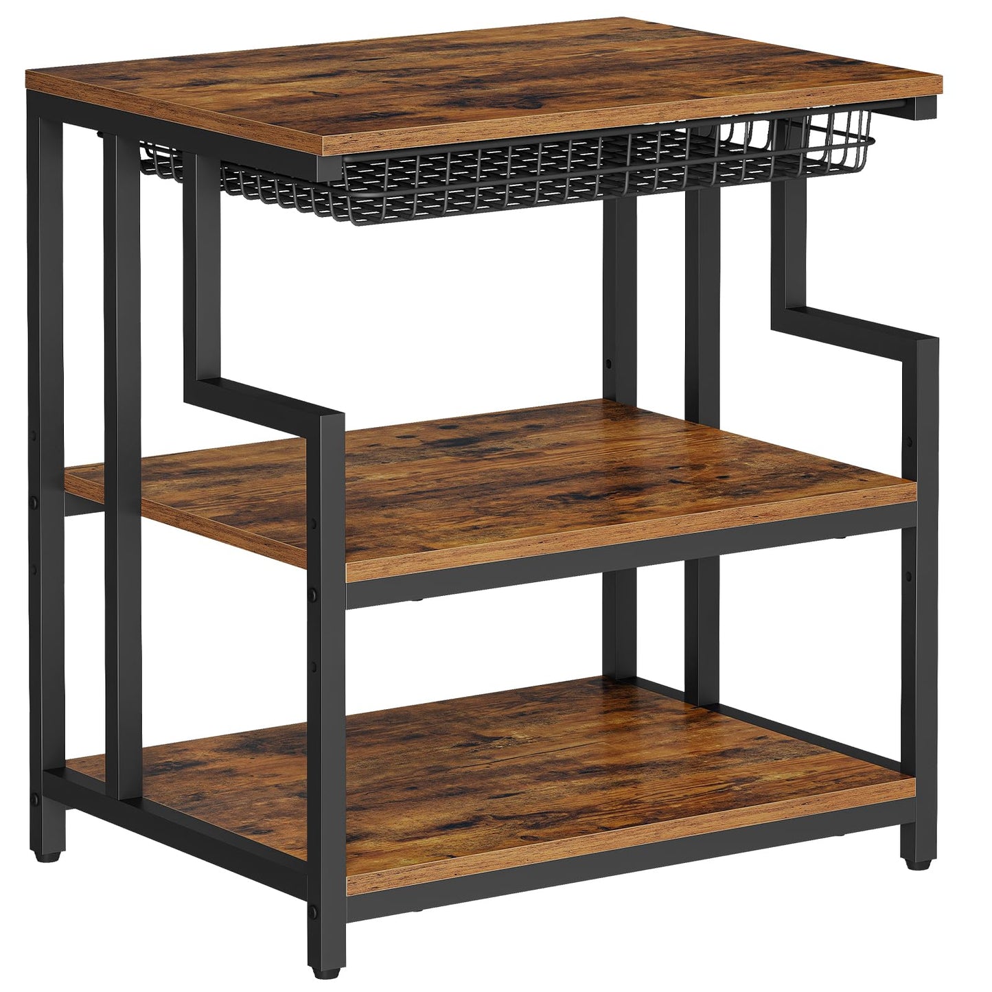 HOOBRO 23.6'' x 19.7'' Extra Large Printer Stand with Drawer, Printer Table with Adjustable Shelf, 3-Tier Printer Cart with Storage, for Heat Press Scanner Fax, Rustic Brown and Black BF10PS01