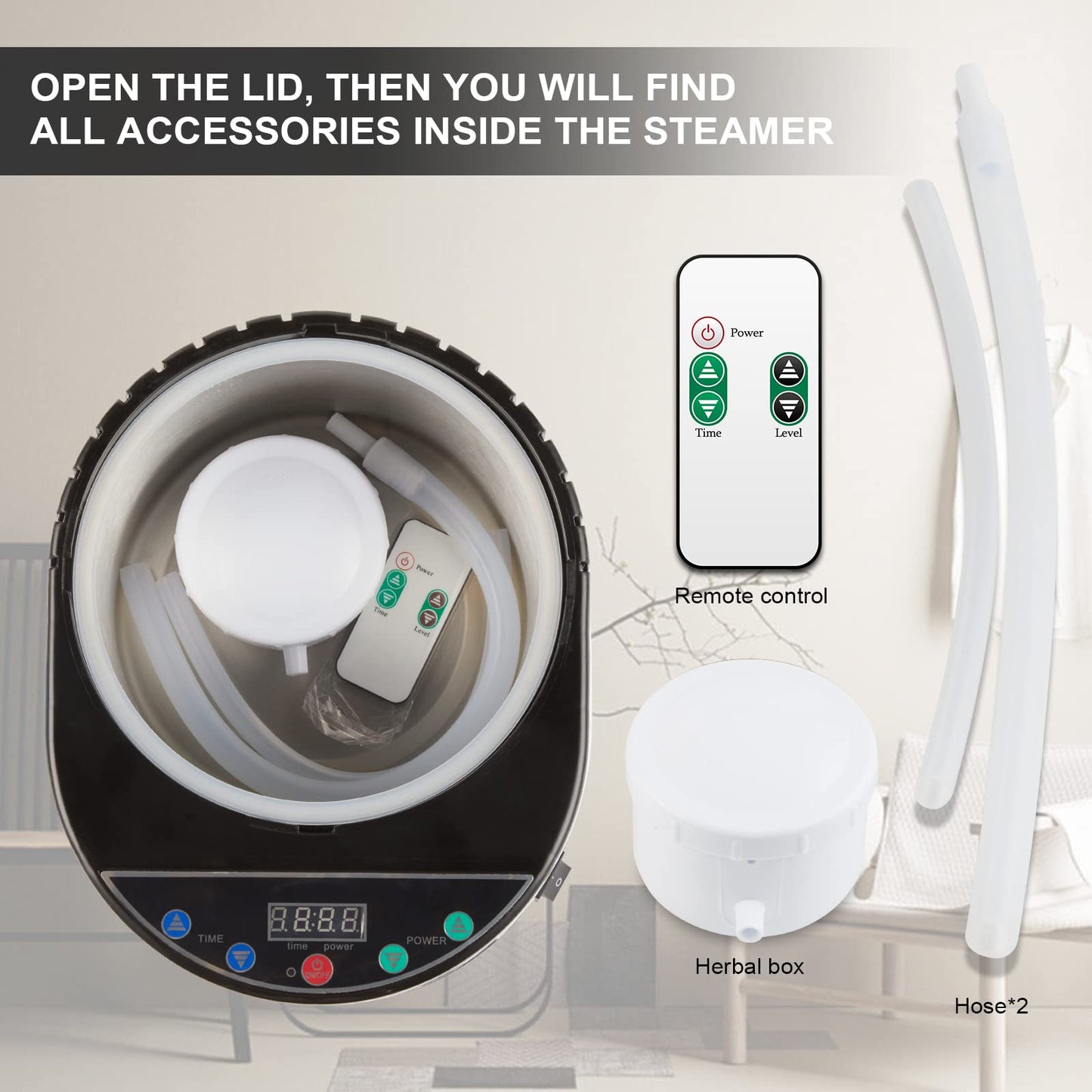 ZONEMEL Sauna Steamer, 4 L Large Capacity Portable Steam Generator with Remote Control, Stainless Steel Pot, Spa Machine with Timer Display for Body Detox