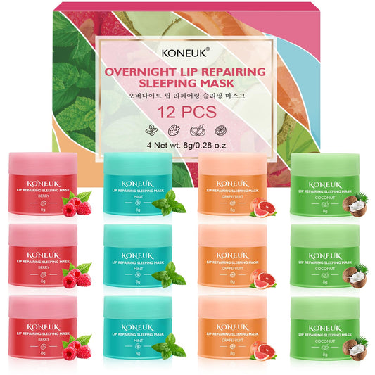12 Pack Lip Sleeping Mask Set, Overnight Lip Skincare, Nourish and Hydrate Lip Mask With Vitamin C and Coconut Oil, Lip Balm for Dry Lips, Bulk Gifts for Women