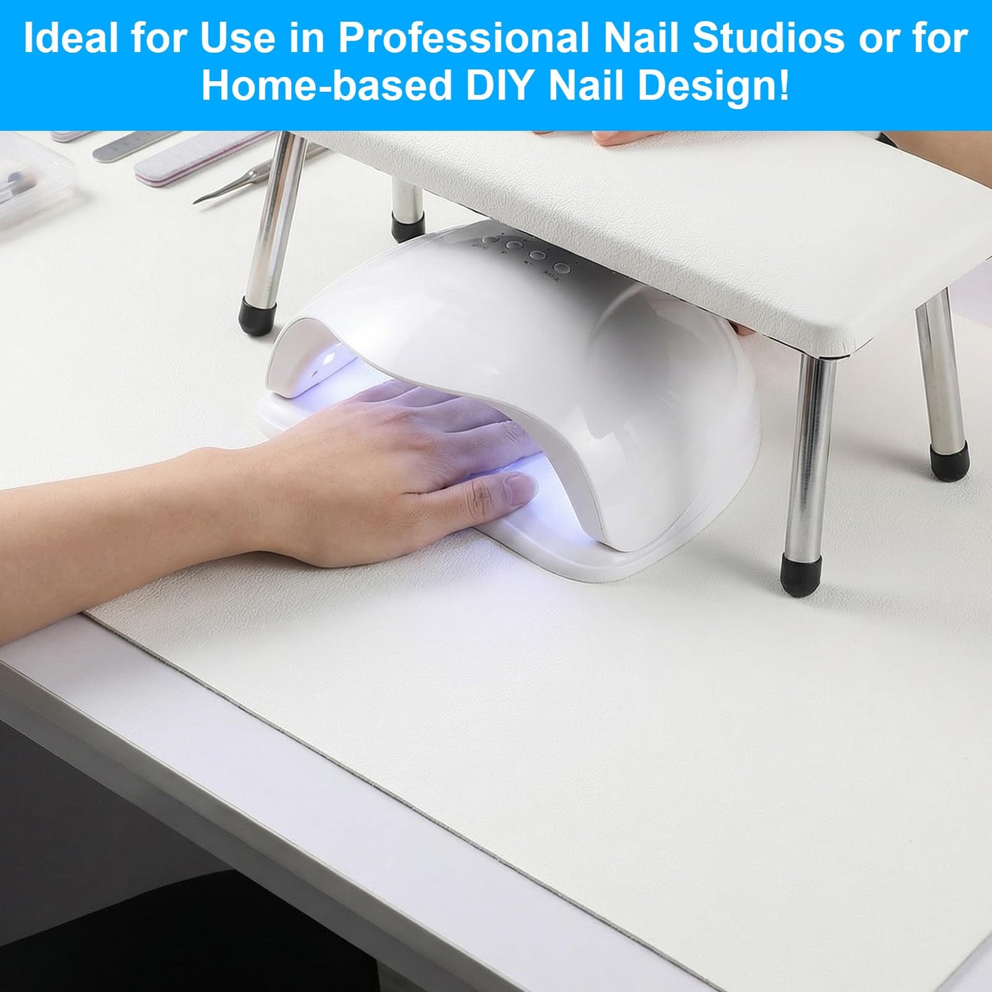 Nail Mat For Nail Tech Nail-Table Mat Soft Silicone Nail-Mat Waterproof PU Leather Nail-Pad for Nails Tech Salon Home, Portable and Easy Clean (White, 60x30cm) (MAT ONLY)