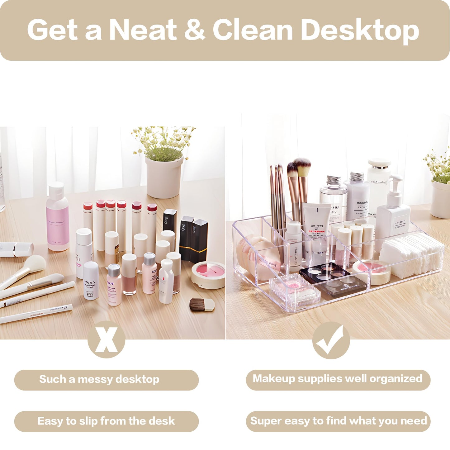 PeoTRIOL Clear Makeup Organizer, Makeup Brushes Storage Case, Cosmetic Display Case Tray, Tiered Skincare Organizer, Acrylic Lipstick Holder Countertop Desk Brush Organizer for Bedroom Vanity