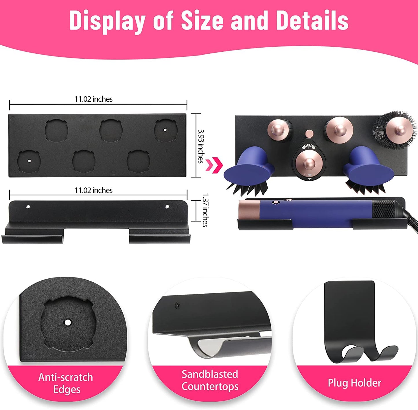 MyLifeUNIT Storage Holder for Dyson Airwrap Curling Iron New Complete, Metal Wall Mount for Dyson Air Wrap Accessories Organizer with Non-Slip Silicone Pad for Bathroom Bedroom Hair Salon Barbershop