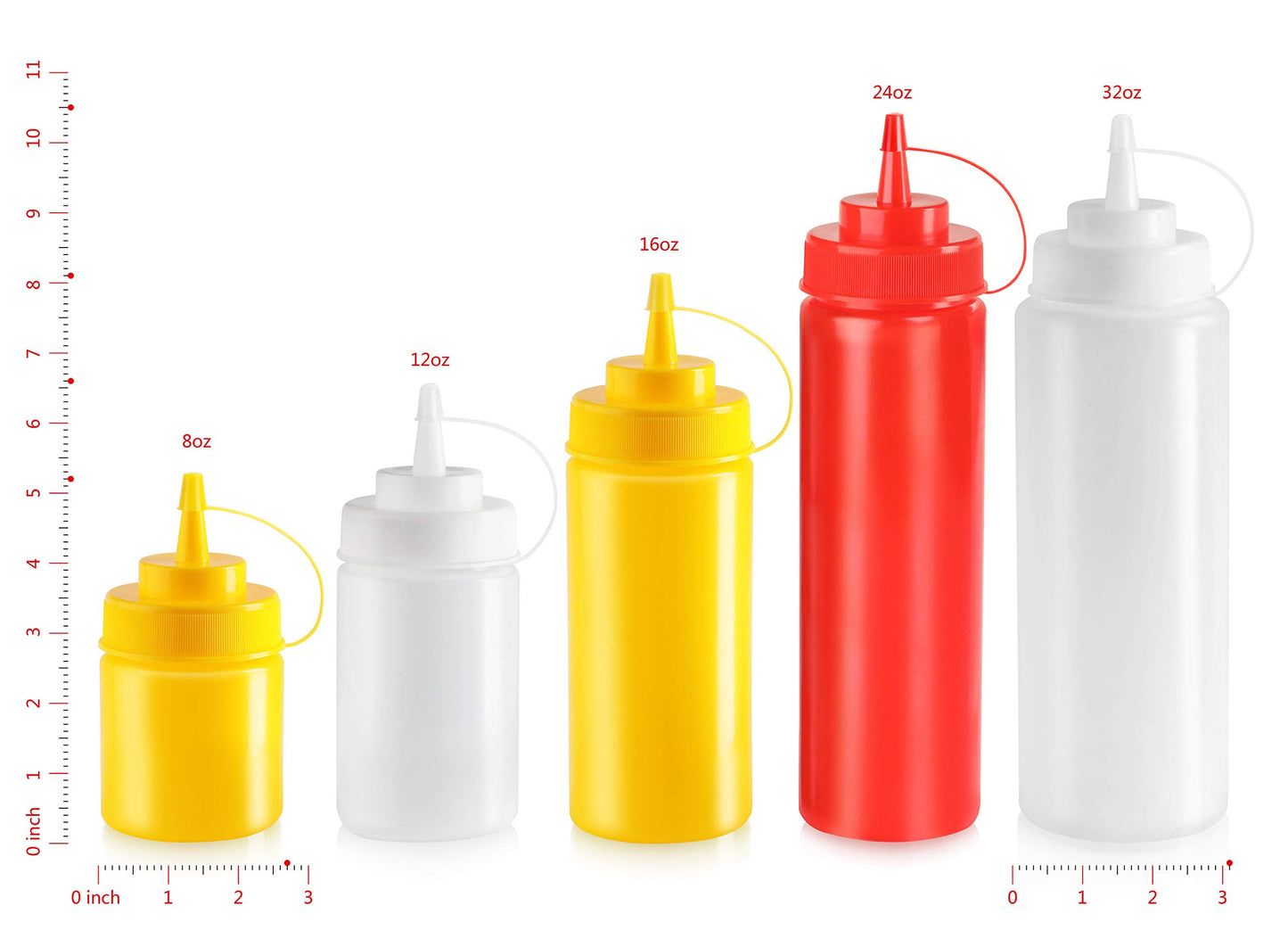 New Star Foodservice 26528 Plastic Squeeze Bottles with Cap and Scale, Wide Mouth, 16 oz, Yellow, Pack of 6