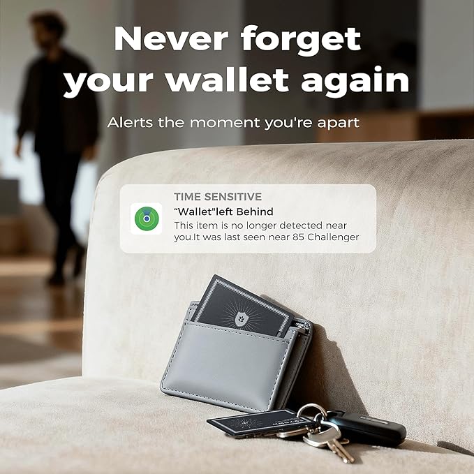Wallet Tracker Card (iOS Only),Ultra Slim 0.07in,Rechargeable Bluetooth Tracker, IP68 Waterproof,Wireless Charging, Smart Location Finder for Keys, Wallet, Passport, Luggage Tags （2- Pack）