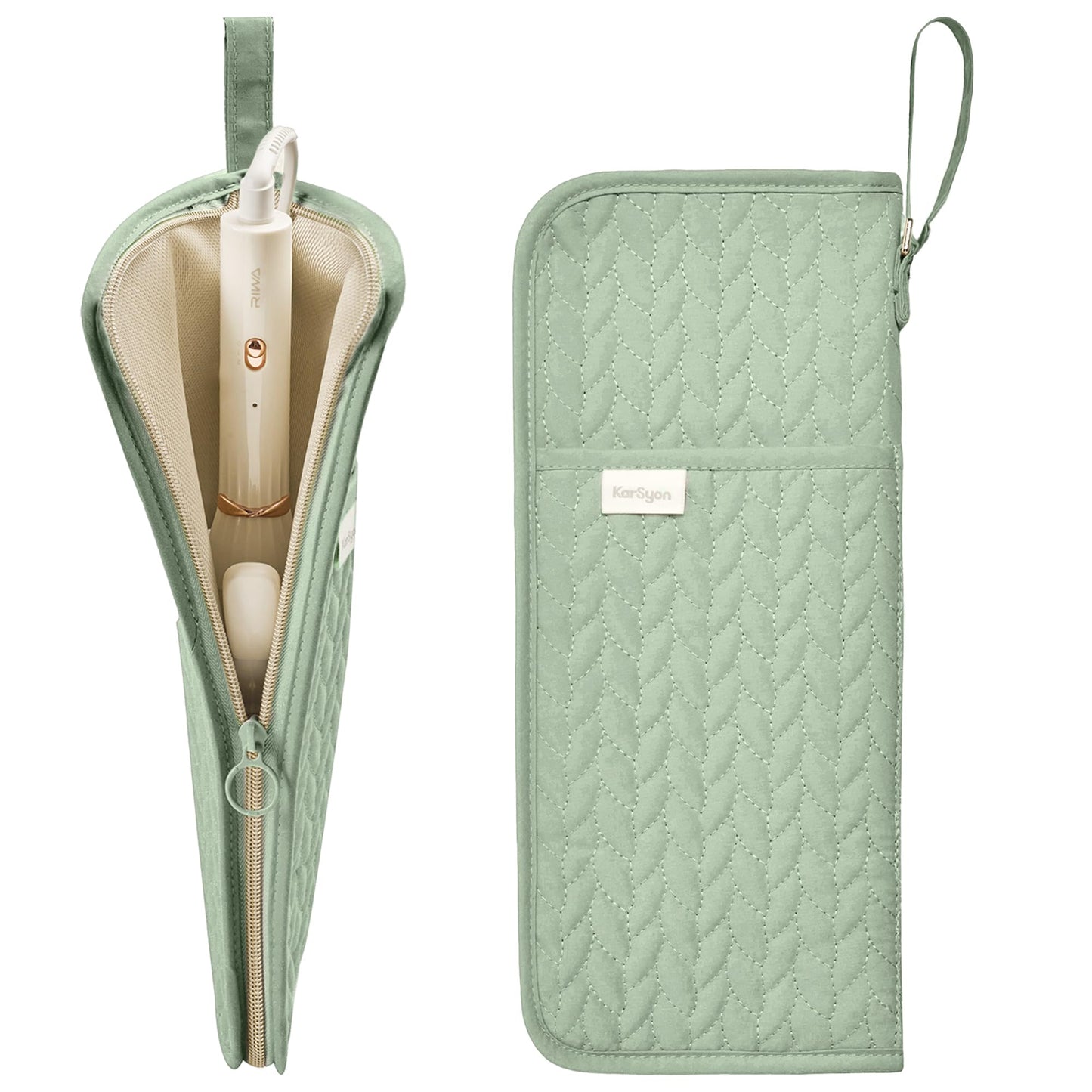 KarSyon Hot Tools Organizer Heat Resistant Mat Case Hair Tools Holder Travel Bag Portable Hair Styling Tools Cover Pouch for Curling Iron,Flat Iron,Hair Straightener (Sage Green)