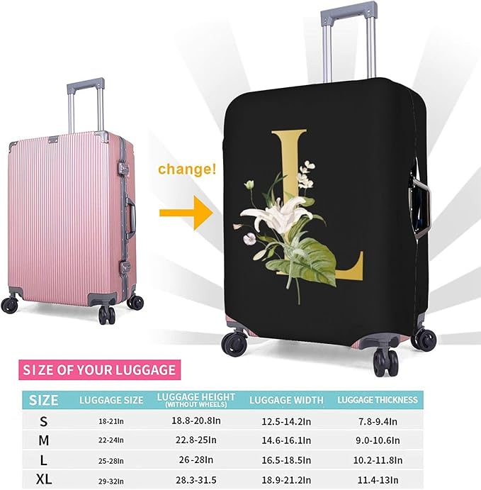 Decorative L Suitcase Protectors Elastic Washable Luggage Covers With Concealed Zippers For 18-32 Inch Luggage (Size M: Fits 22-24 Inch)