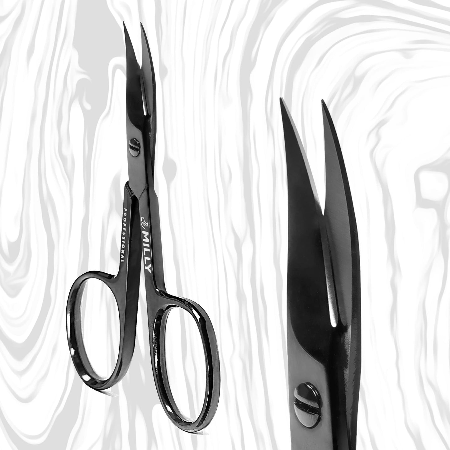 By MILLY Professional Nail Scissors | High Carbon Stainless Steel | Manicure | Razor Sharp Curved Blade for Women - 100% Stainless Steel Beauty Scissors for Nails (Black)
