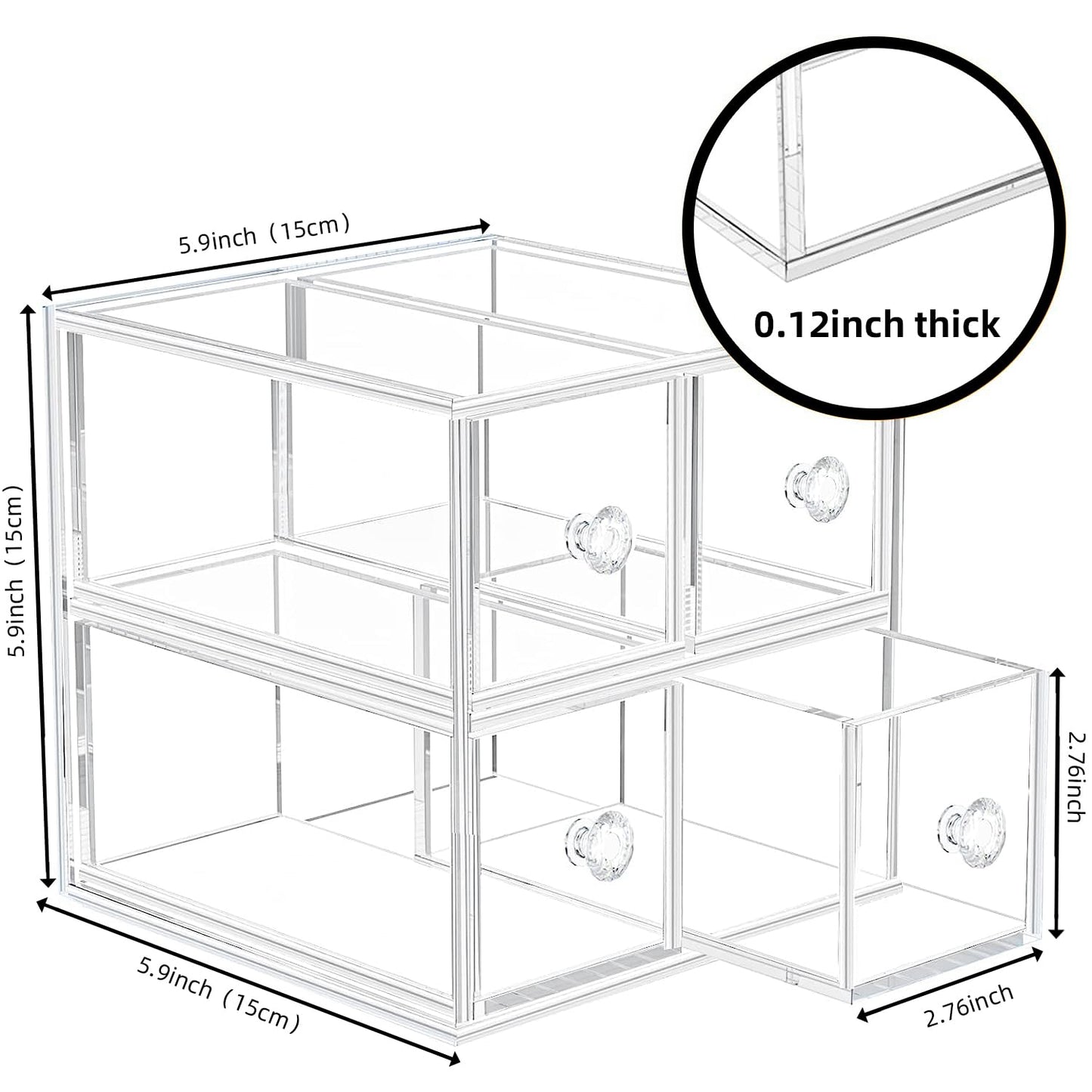 HESIN Clear Acrylic Makeup Organizer with 4 Drawer Trays, Cosmetic Storage for Bedroom, Bathroom, Countertop, Dresser (Medium, 4)