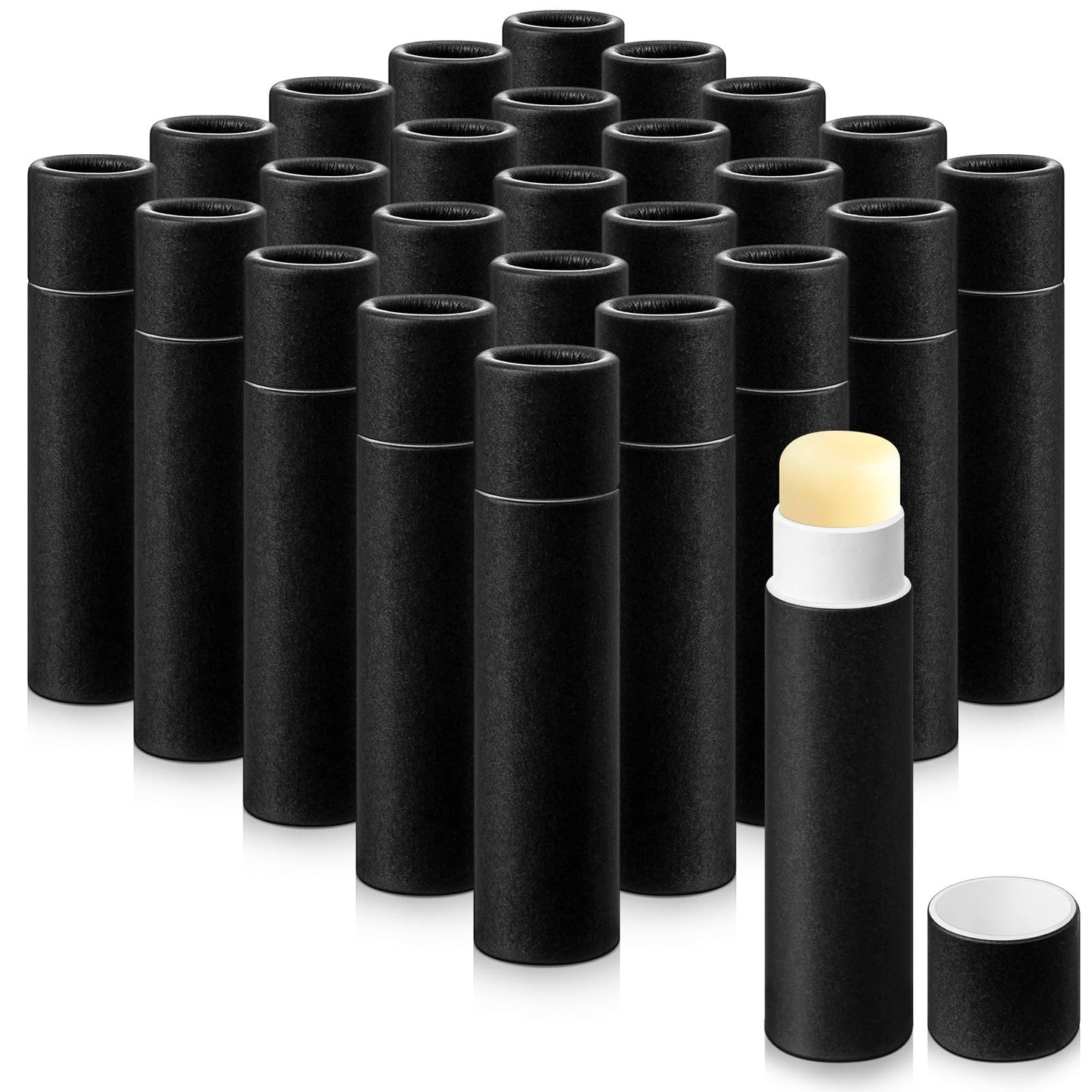 Fuyoooo 25 Pcs 5g Paperboard Lip Balm Tubes Empty Cardboard Lipstick Tubes Deodorant Sticks Empty Refillable Gloss Perfume Container for DIY for Lipstick Deodorant Solid Perfume (Black)