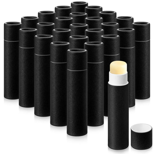 Fuyoooo 25 Pcs 5g Paperboard Lip Balm Tubes Empty Cardboard Lipstick Tubes Deodorant Sticks Empty Refillable Gloss Perfume Container for DIY for Lipstick Deodorant Solid Perfume (Black)