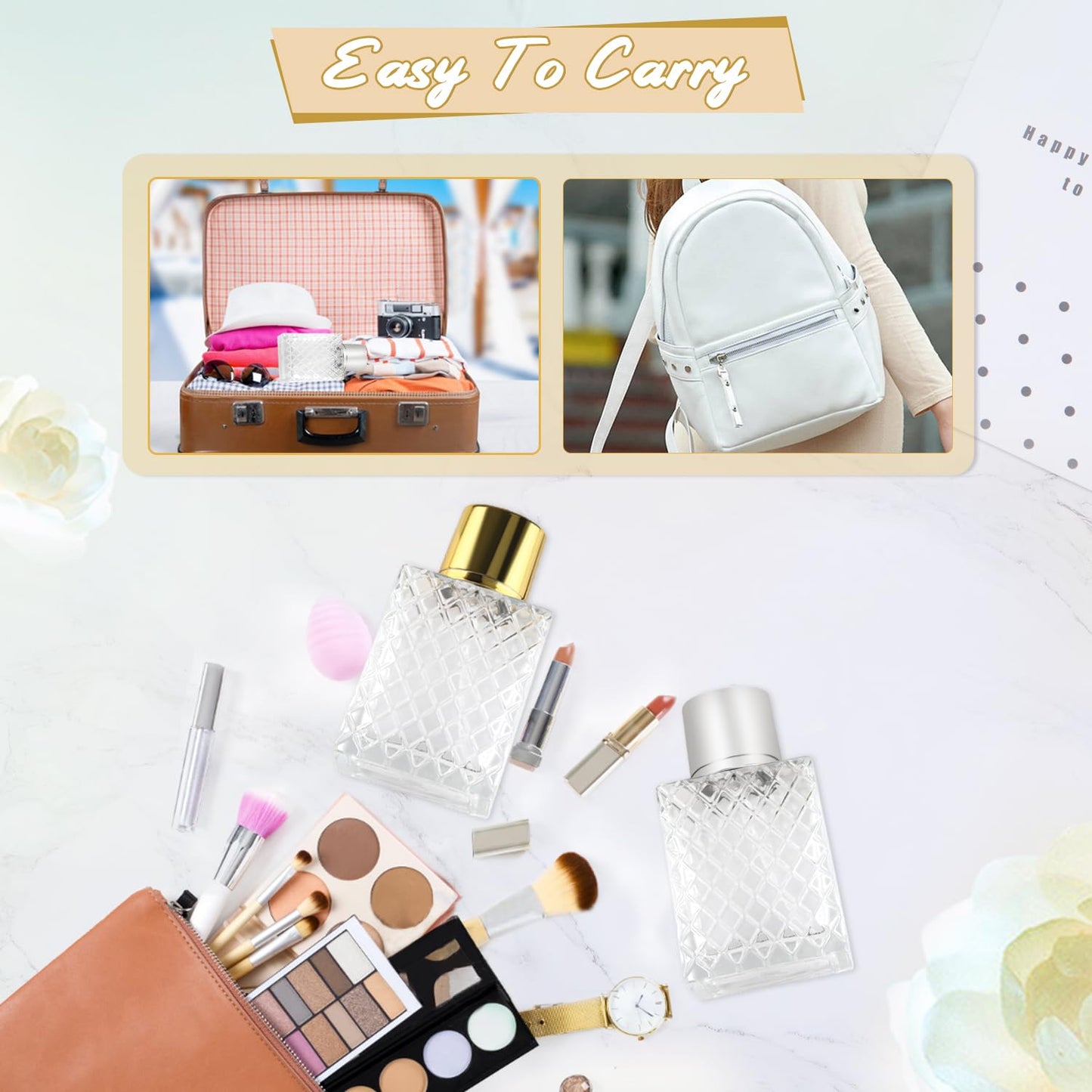 BOSMIOW 4 Pieces 50ml/1.7oz Clear Glass Perfume Bottles,Refillable Fine Mist Atomizer Spray Bottle,Cosmetic Sprayer for Perfume Essential Oils Cologne Liquids,Silver Lid