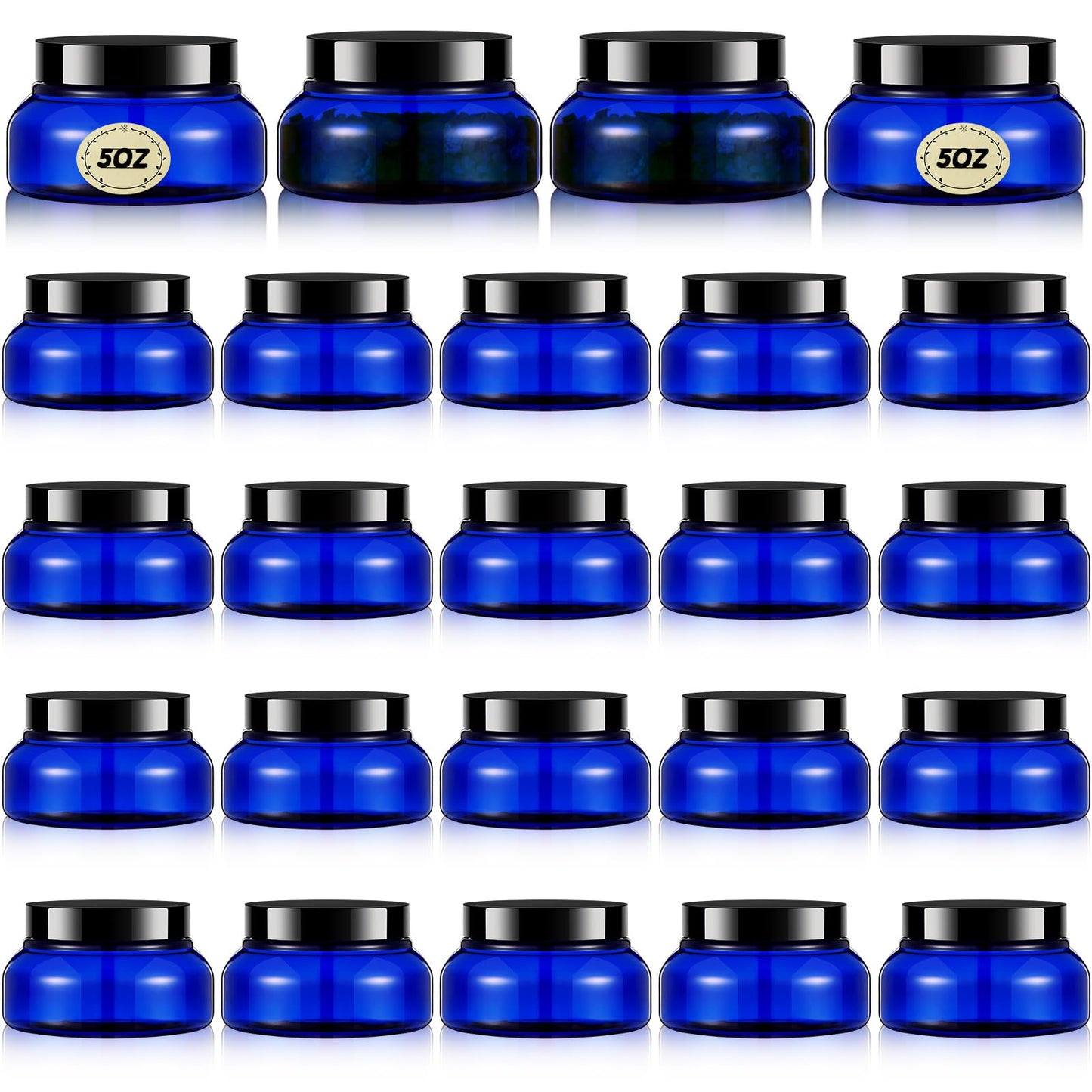Tessco for you 24 Pack Plastic Jars with Lids Labels Multiuse Slime Containers Empty Body Scrub Jars Round Refillable Cosmetic Body Butter Container for Makeup (5 oz,Blue,Black)