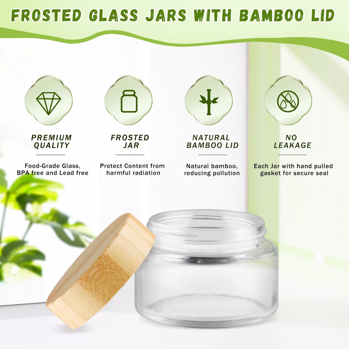 DMuuuDM Round Glass Jars,Empty Clear Glass Jar Holder with Bamboo Lids,Small Travel Cosmetic Jars for Moisturizer,Foundation,Lotion,Ointment,Body Butter&Balms,Candle Making-6 Pcs (100 Gram)