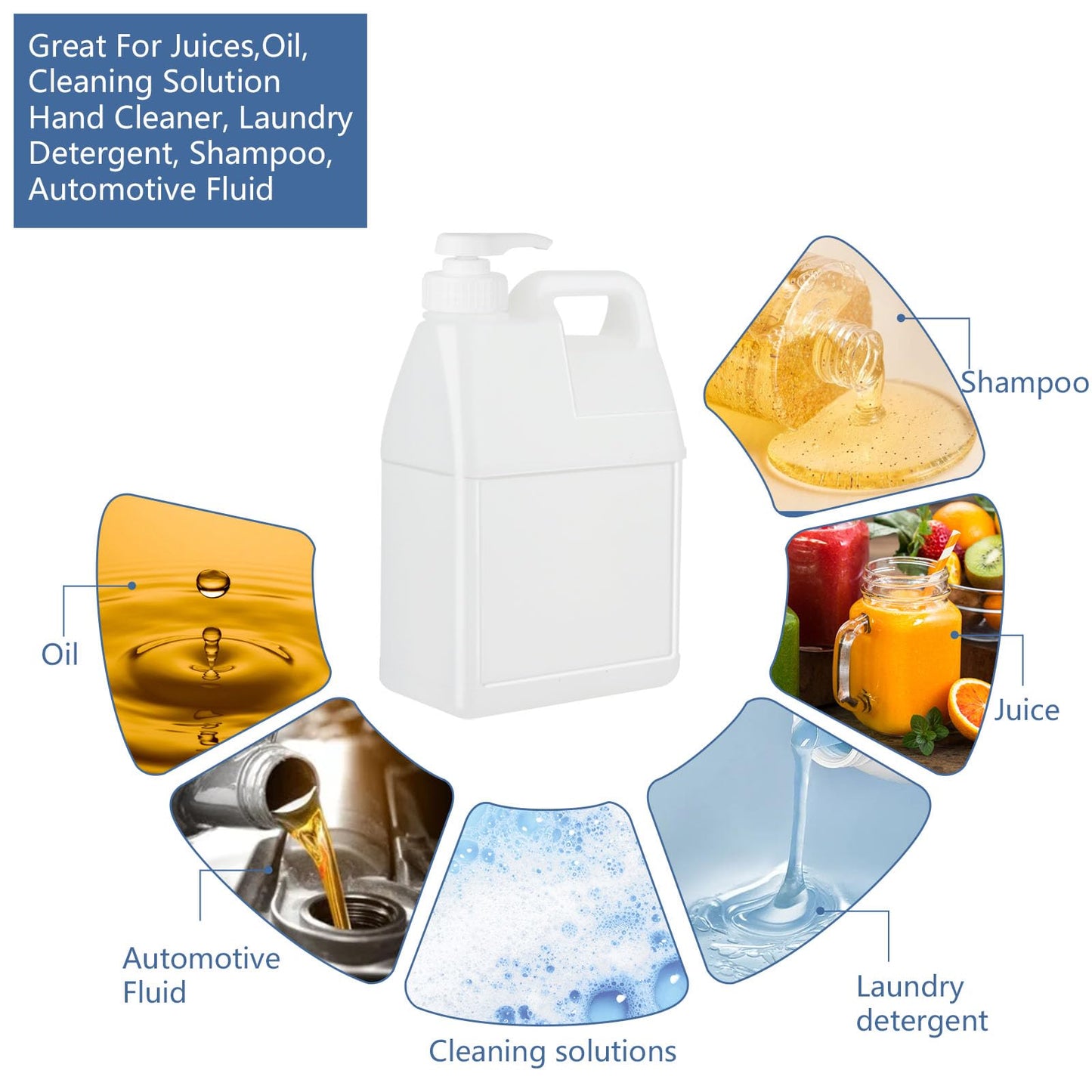 BPFY 6 Pack 64 oz Clear Plastic Jugs with Pumps, Camping Water Jug Storage Containers with Ergonomic Handle, HDPE Containers Soaps (0.5 Gallon With Pump)