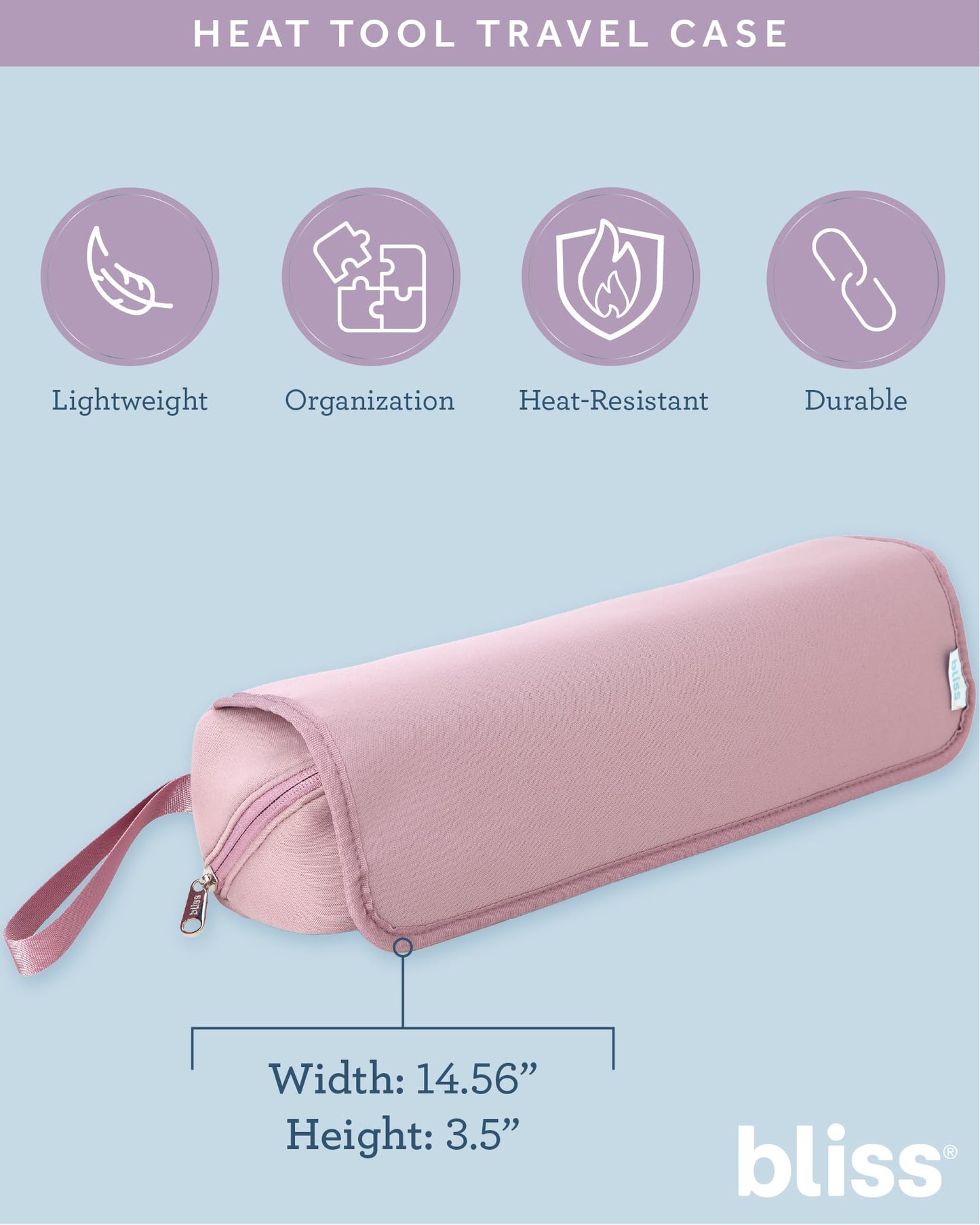 Bliss Womens Travel Heat Tool Bag - Lightweight Heat-Resistant Travel Case for Hair Dryer, Curling Iron, Hair Straightener & Styling Tools, Pink Gaze