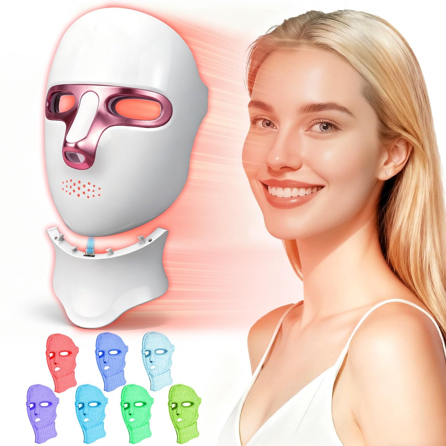 CAMLKE Red Light Therapy Mask for Face and Neck, LED Light Therapy Masks, USB-C Rechargeable, Facial Skincare & Radiance Care, Red Light Mask for Home, Travel, Yoga & Relaxation