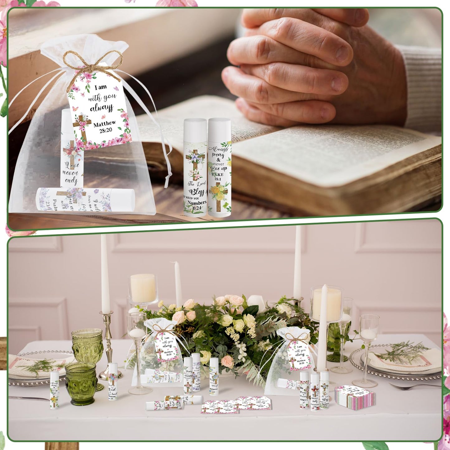 50 Pcs Bible Verse Lip Balm Bulk Christian Gifts for Baby Shower Faith Religious Inspirational Party Favors Scripture Moisturizing Lip Care Appreciation Gift for Mom Teacher Nurse