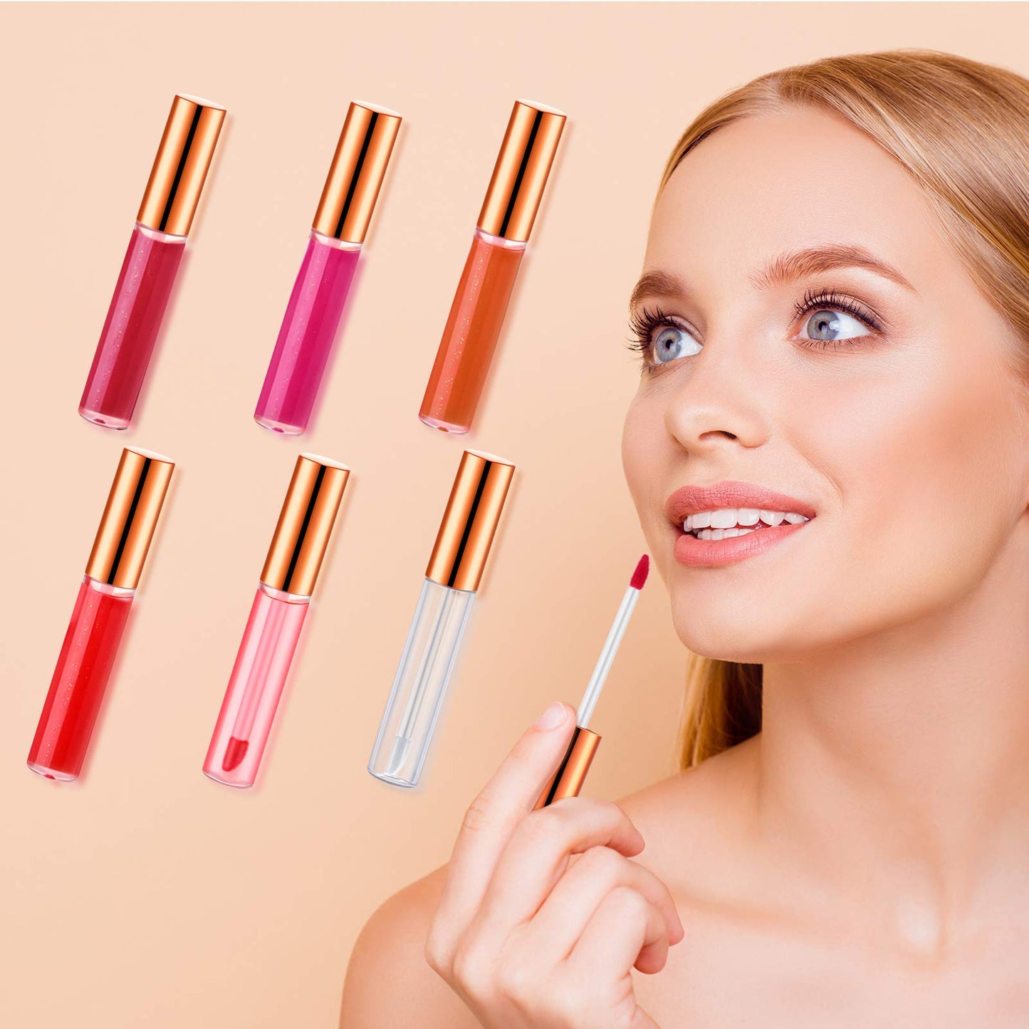 Nuanchu 100 Pcs 10 ml Empty Lip Gloss Tubes, Small Lip Gloss Containers Clear Plastic Mini Refillable Balm Containers Bottles with Wand and Rubber Inserts DIY Makeup