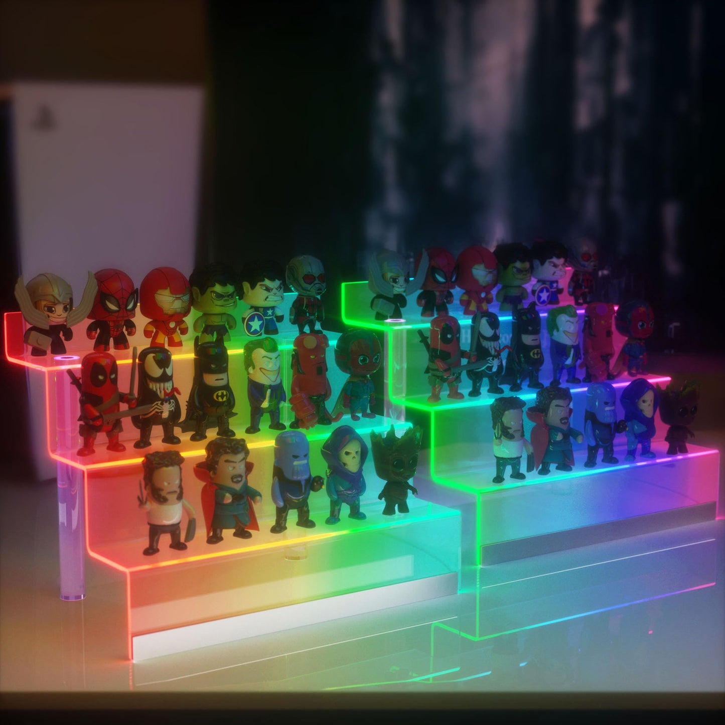 12” Acrylic Display Organizer with LED Light - 3 Tier Perfume Organizer for Women, Cologne Organizer for Men, Figures Stand, Clear Riser, Perfume Stand and Display Step Shelves Holder, 2 Pack Stands