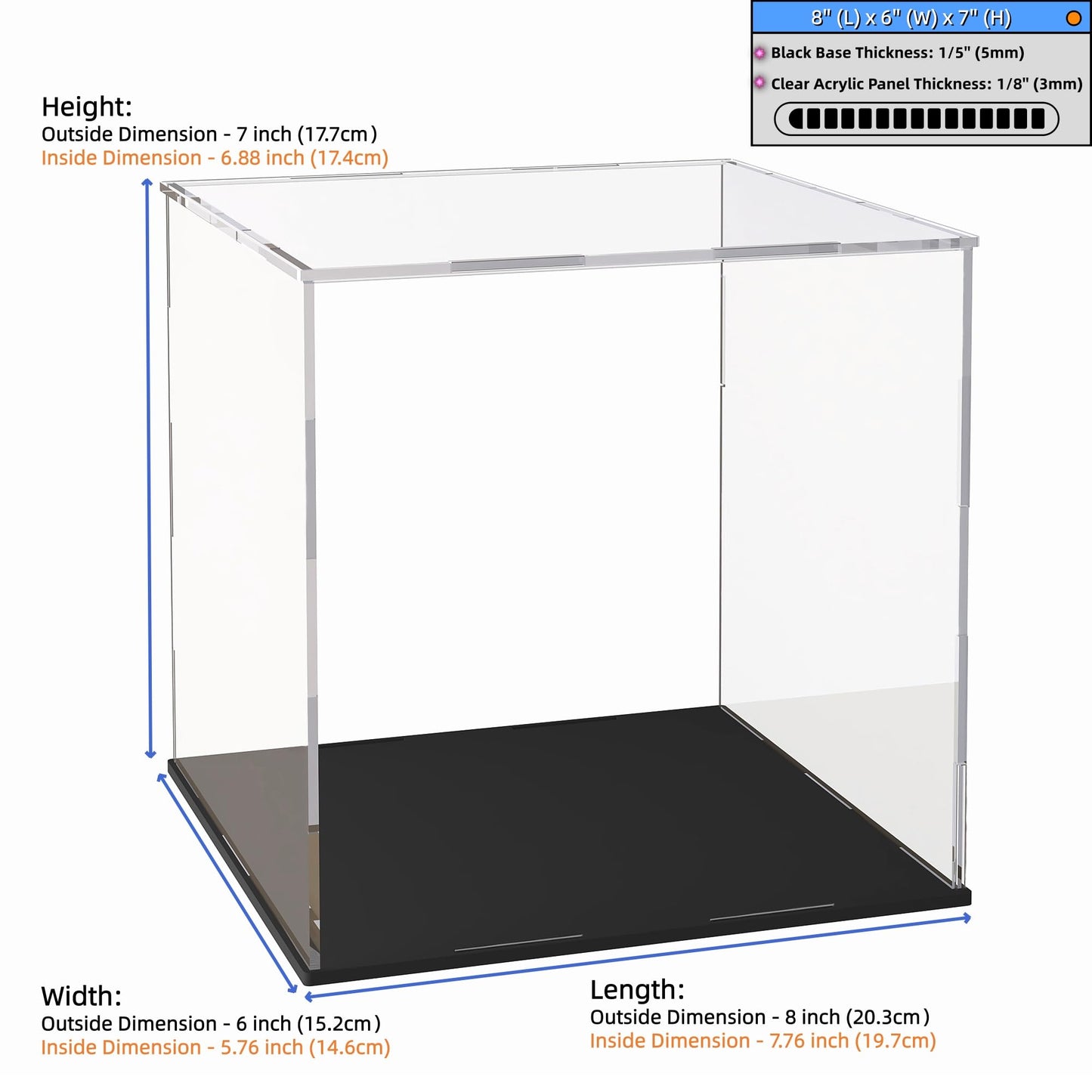 Acrylic Display Case Clear Collectible Display Box for Miniture House, Dustproof Acrylic Showcase, Easy Self Assembly Storage Cases for Action Figures and Art Figurine, 8 x 6 x 7 inch