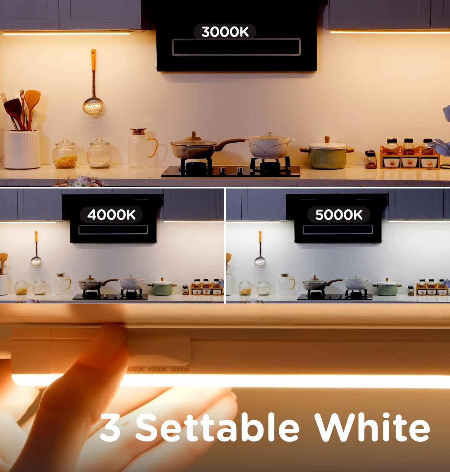 Under Cabinet Lighting Plug in 16in 1Pack AC120V 3CCT 3000/4000/5000K, Super Bright,Linkable Under Counter Lights for Kitchen, Ultra Slim LED Cabinet Light,ETL White