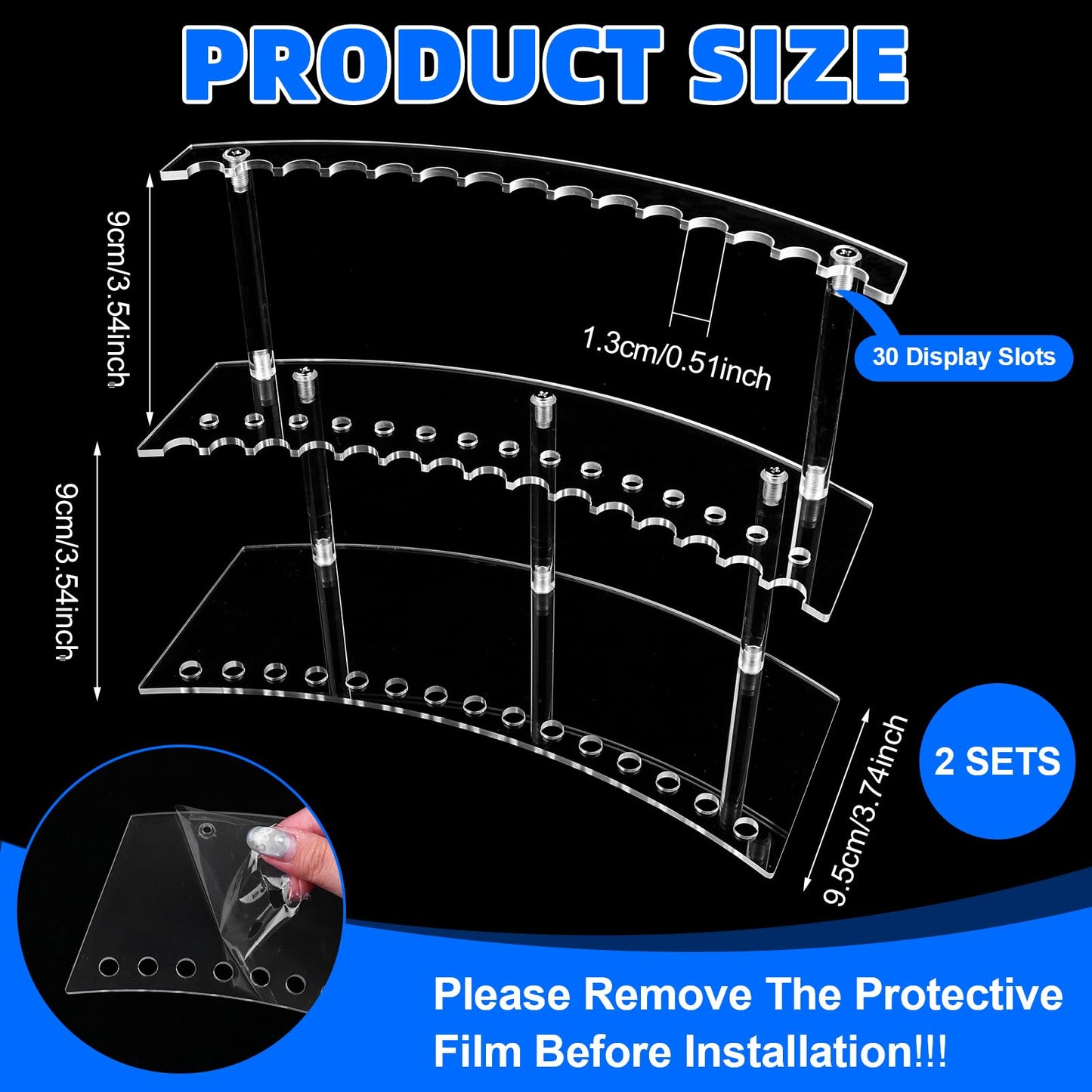 XEQWZVFR 3 Sets Acrylic Pen Display Stand 2 Tier Clear Pen Display Stand Rack Pencil Holder with Installation Tool,30 Slots 1.3cm/0.51" Brush Showing Stand Desk Crayon Display Stands for Vendor Events