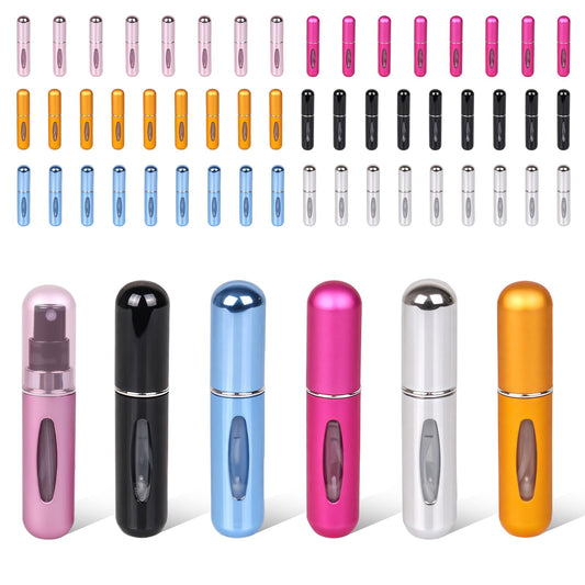 60PCS 5ml Refillable Perfume Atomizer Bottles Bulk, Empty Plastic Mini Travel Size Spray Bottle Set, Fine Mist Fragrance Sprayer for Cruise, Purse Handbag, Travel Accessories Supplies (6 Mixed Colors)