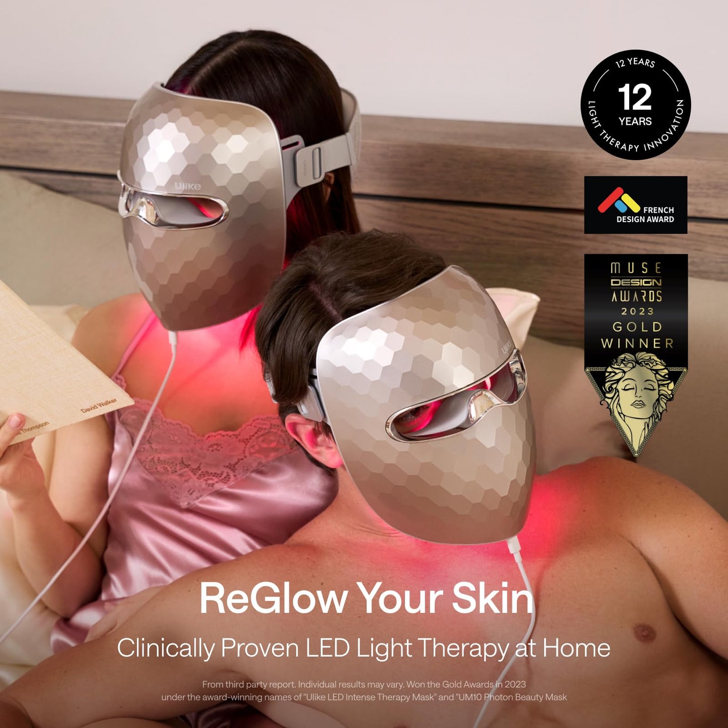 Ulike ReGlow LED Face Mask, Red Light Therapy for Face, Red, Blue, Yellow & Infrared Light Therapy for Acne & Anti-Ageing, Cordless, Remote Control, Eye Protection, Home Skincare Device for Women Wife