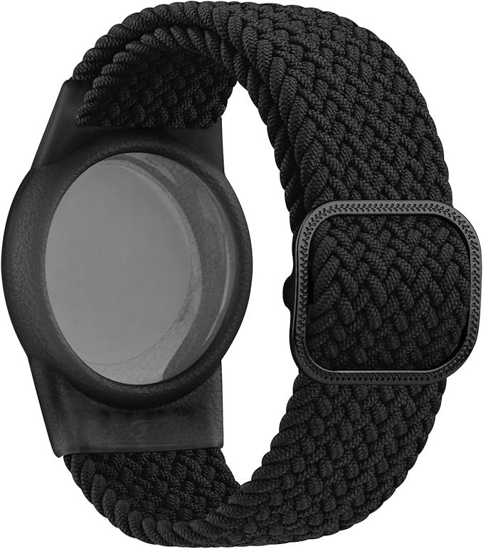 Vanjua Wristband for Apple AirTag, Protective Case Compatible with Air Tag GPS Tracker Holder with Braided Bracelet, Adjustable Anti Lost Watch Band for Toddler Child Elder (Black+Blue)