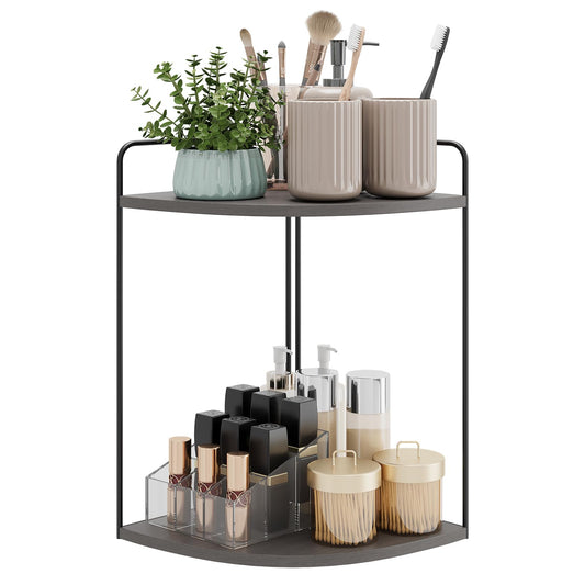 Forest Angle Bathroom Counter Organizer,Countertop Organizer,Vanity Organizers,Bathroom Storage,Bathroom Sink Caddy,Counter Shelf,Corner Counter,Corner Shelves(Black-Grey)