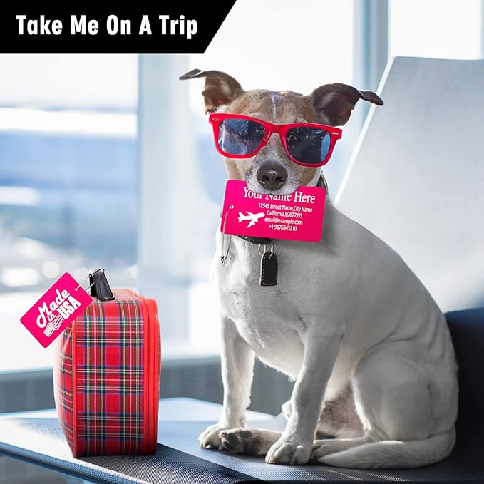 Luggage Tags for Suitcase - Personalized Engraved Metal Tag for Cruise Travel - Custom Name Tags Suitable for Bags and Backpacks(Purple),Horizontal (2x3.5'')