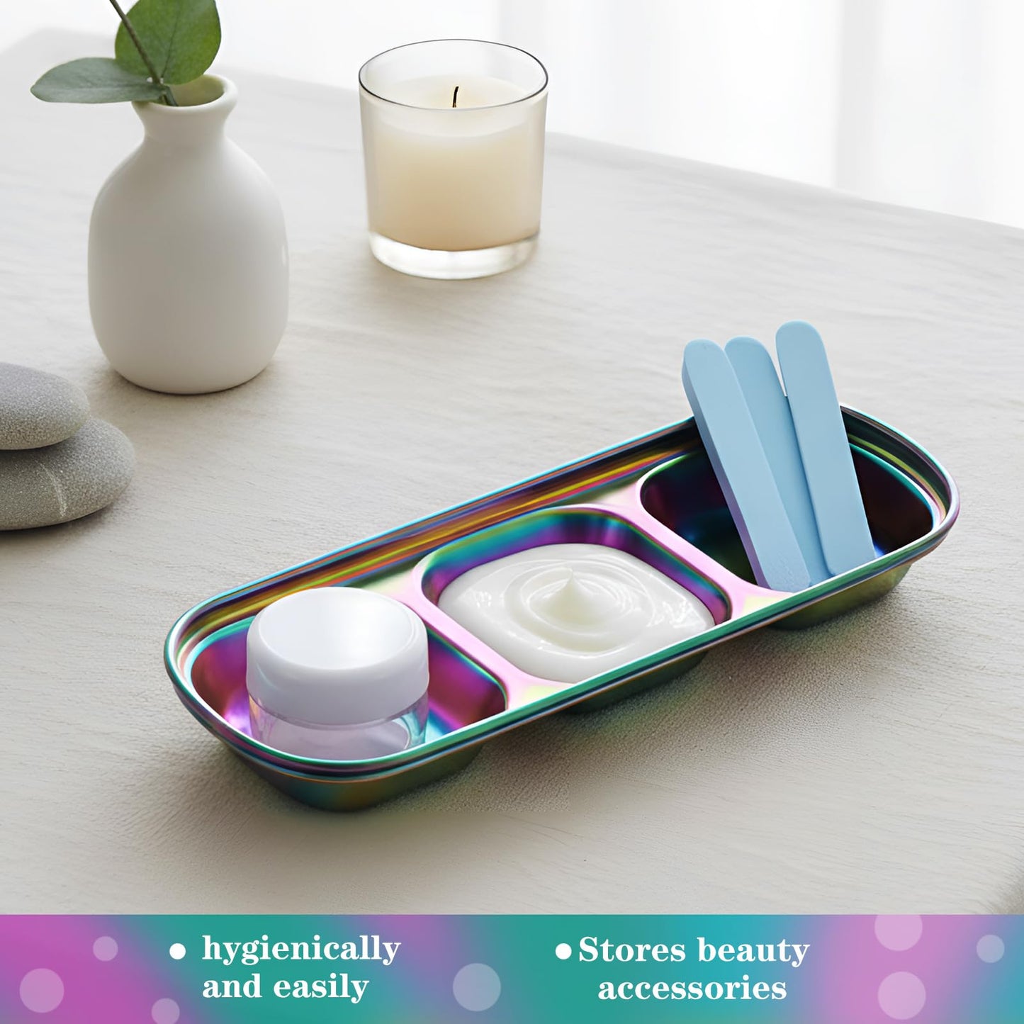 Vesici 6 Pcs Estheticians Bowls DIY Face Mask Tray Esthetician Supplies Stainless Steel 3 Compartment Serving Trays Women Skincare Products for Salon Spa Aesthetician Beauty Nail Art(Multicolor)
