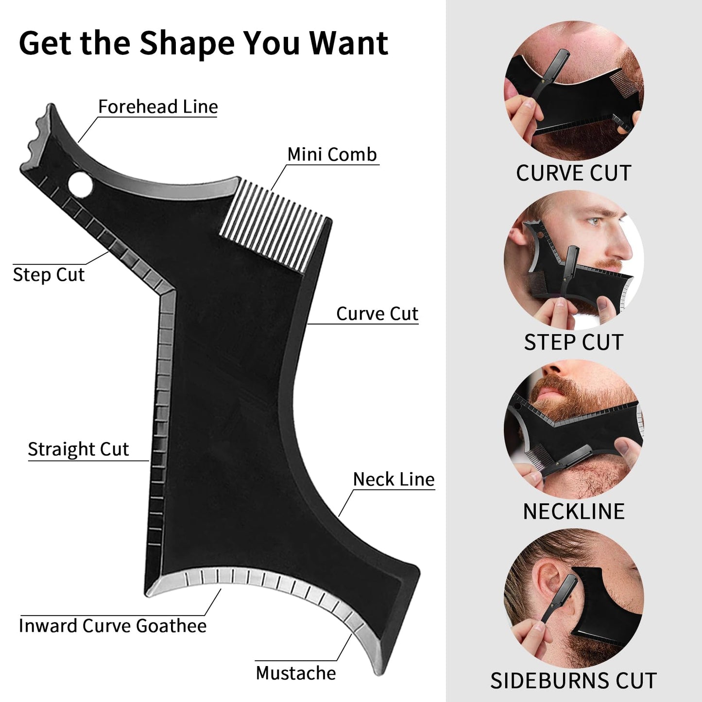 Beard Shaper for Men Beard Shaping Tools - Gifts for Men Beard Template Guide, Straight Edge Razor, 10 PCS Double Edge Blade, Barber Pencil, Beard Comb, Stainless Steel Scissor Mustache Lineup Tools
