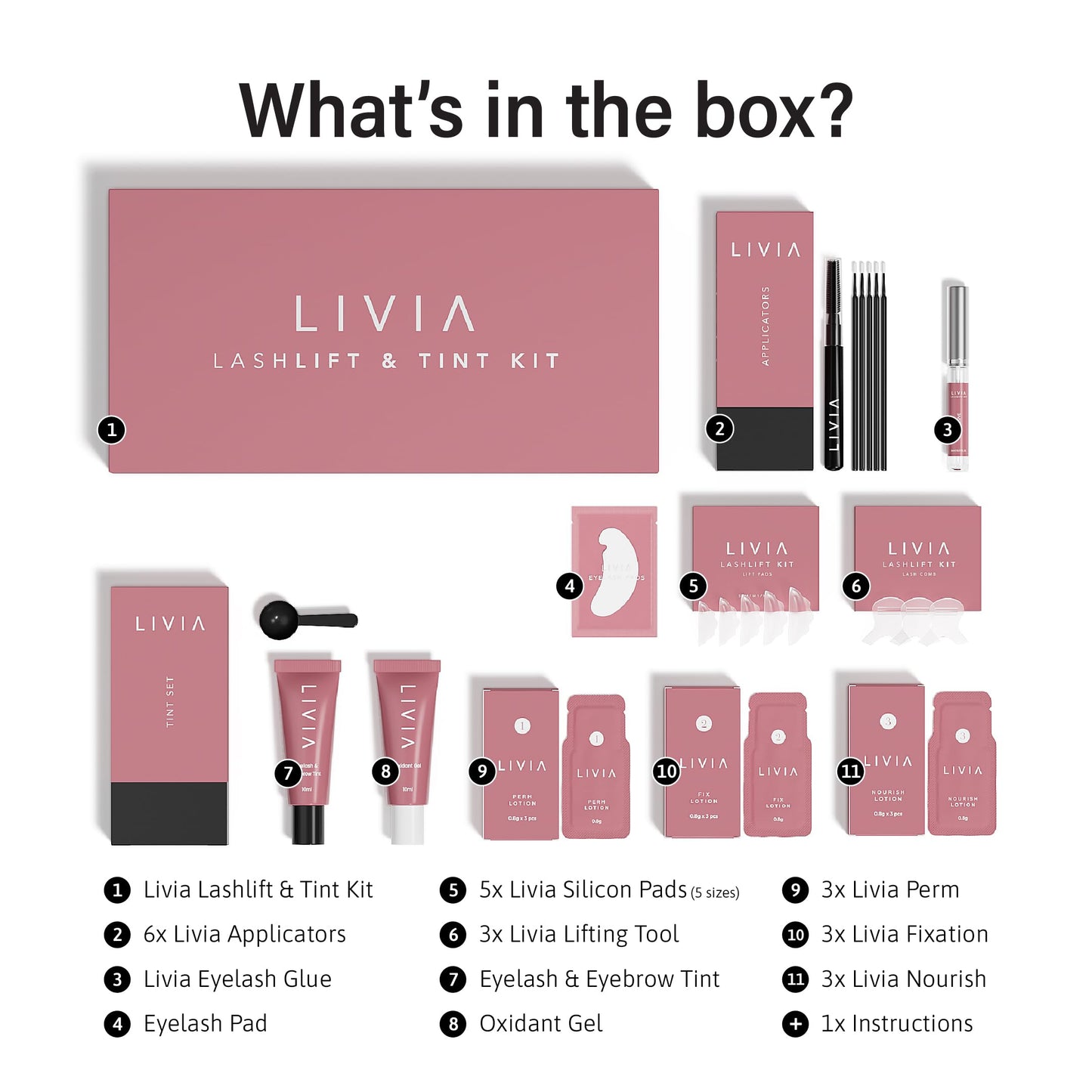 Livia Korean Lash Lift + Color Kit – Wake Up with Salon-Curled, Mascara-Dark Lashes Every Day – 3 Full Applications – Works on Straight, Blonde and Stubborn Lashes – Beginner-Friendly DIY