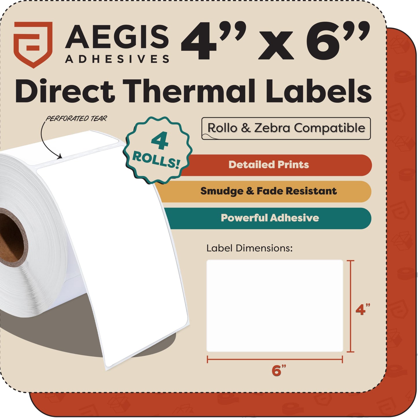 Aegis Adhesives- 4x6 Shipping Labels, Direct Thermal Labels, Return Address Labels for Mailing, Packages, Personalized Stickers- Compatible with Zebra, Rollo, Munbyn Printers (1800 Count, 4 Rolls)