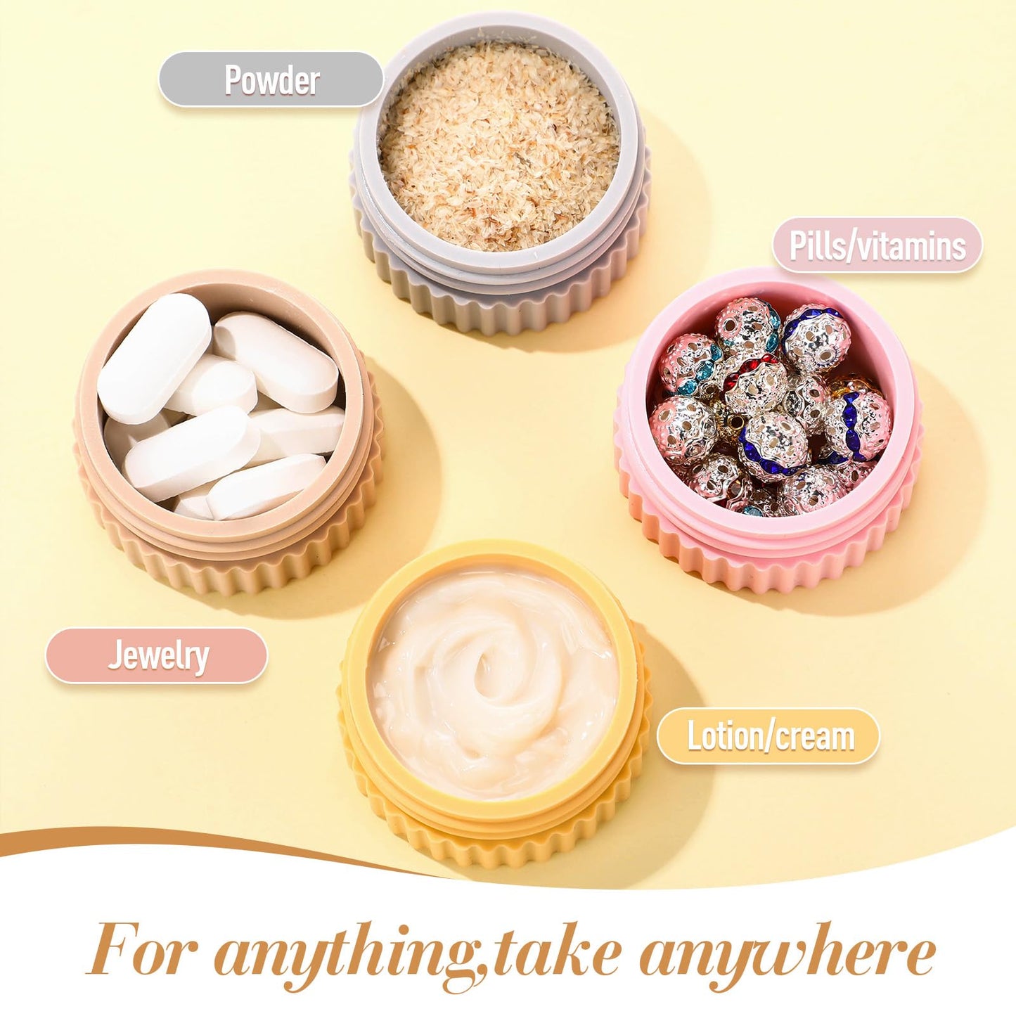Maxcheck 8 Pcs Travel Containers for Toiletries 0.68 Oz/20 ml Small Silicone Cream Jar with Lid Mini Leakproof Lotion Jar Refillable Travel Cosmetic Container for Face Body Skin Cream (Novel Color)