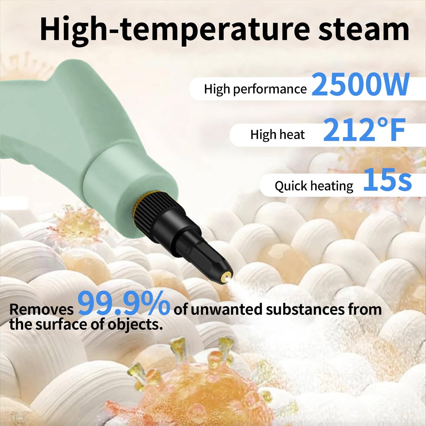 Steam Cleaner,15s Heat-Up,1.1L Tank,6-Level Adjustable Handle,2500W Steamer for Cleaning,Portable Steamer for Home with 13PCS Accessories, High-pressure steamer for Home,Car,Dirt,Grease,Grout,Couch