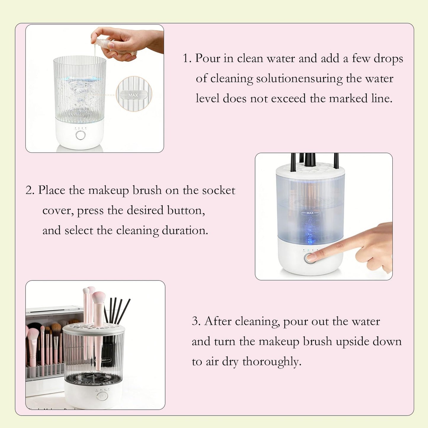 Electric Makeup Brush Cleaner with 4 Timer Settings, Portable Automatic Makeup Brush Cleaner Machine for Travel and Home Use, One-Touch Cleaning with 1800mAh Rechargeable Battery for All Brush Sizes
