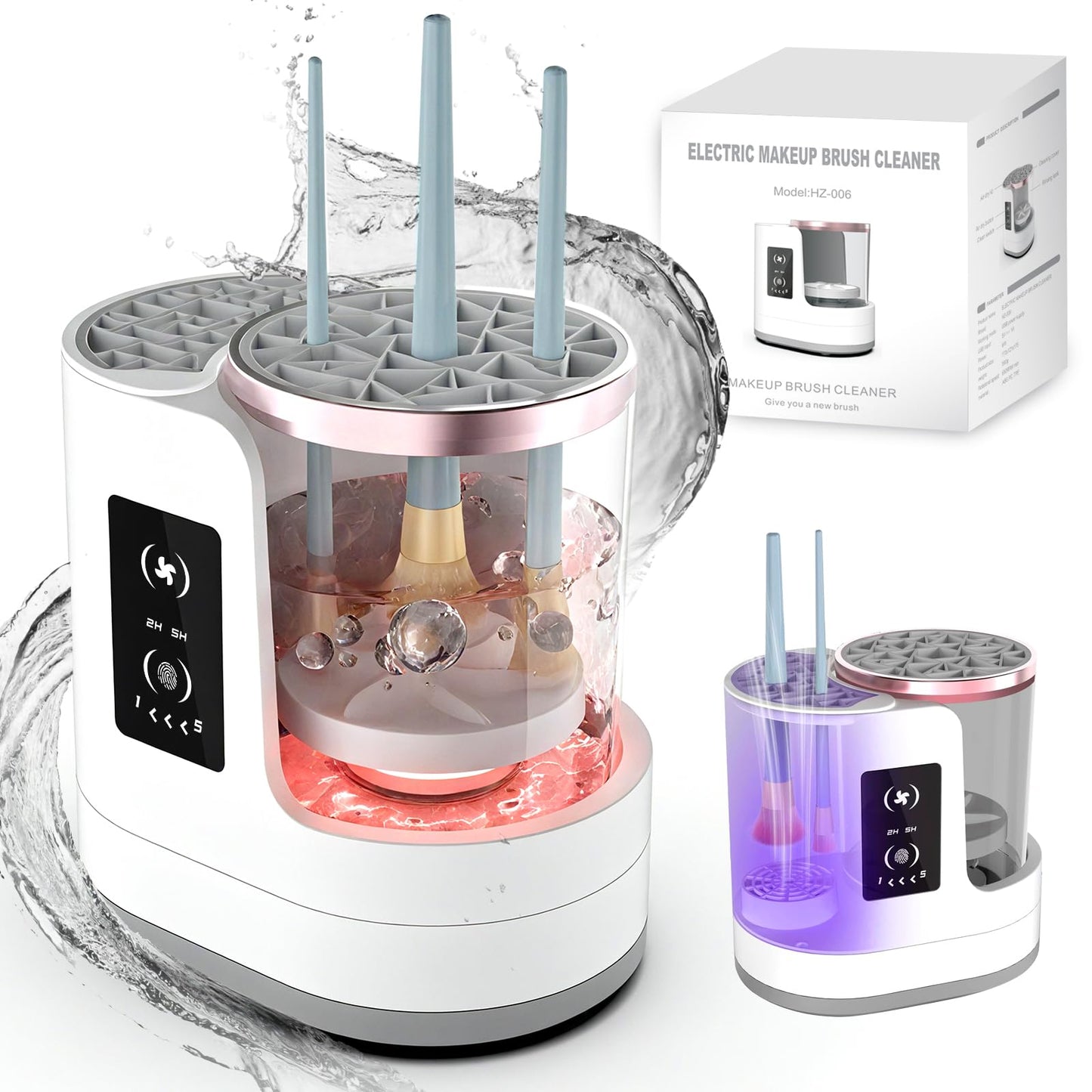 3-in-1 Makeup Brush Cleaner Machine & Dryer,Electric Automatic Brush Washer with Holder,USB-C Touch Control,One-Button Cleaning,Portable Cosmetic Brush Cleaner,Fits Most Sizes