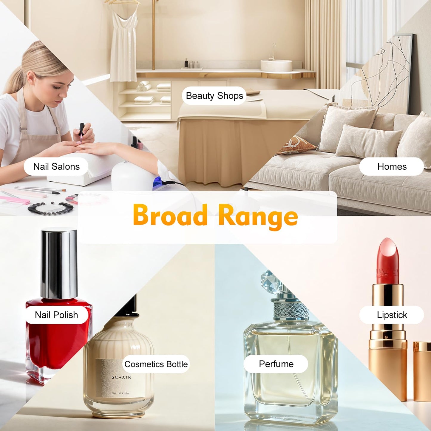 BANEBONE Elegant Gold Wall Mounted Nail Polish Rack - Set of 6 Triangular Cosmetic Display Shelves for Essential Oil Bottles, Organize Your Lipsticks and Perfumes in Style at Home or Salon (Black)