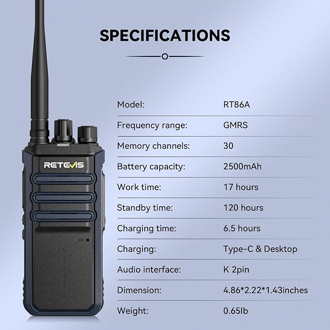 Retevis RT86A Walkie Talkies for Adults, Group Call, 2500mAh, Squelch, Handsfree High Power 2 Way Radio Long Range, Waterproof GMRS Radio for Camping Hiking Travel(2 Pack)