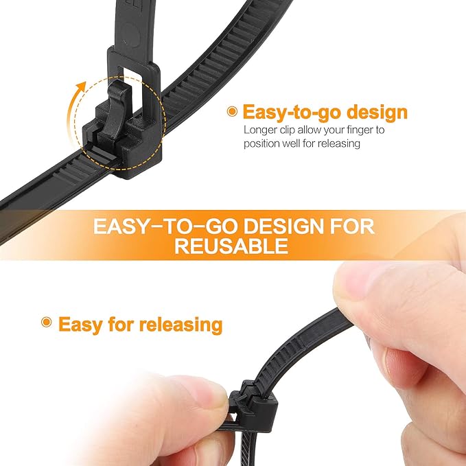 SOOOEC 100 Pack Reusable Zip Ties 18 inch Heavy Duty Outdoor UV Resistant, Releasable Black Zip Ties Heavy Duty Indoor Round Ending No Hurt, Cable Ties Reusable Tie Wraps Non Slip Off