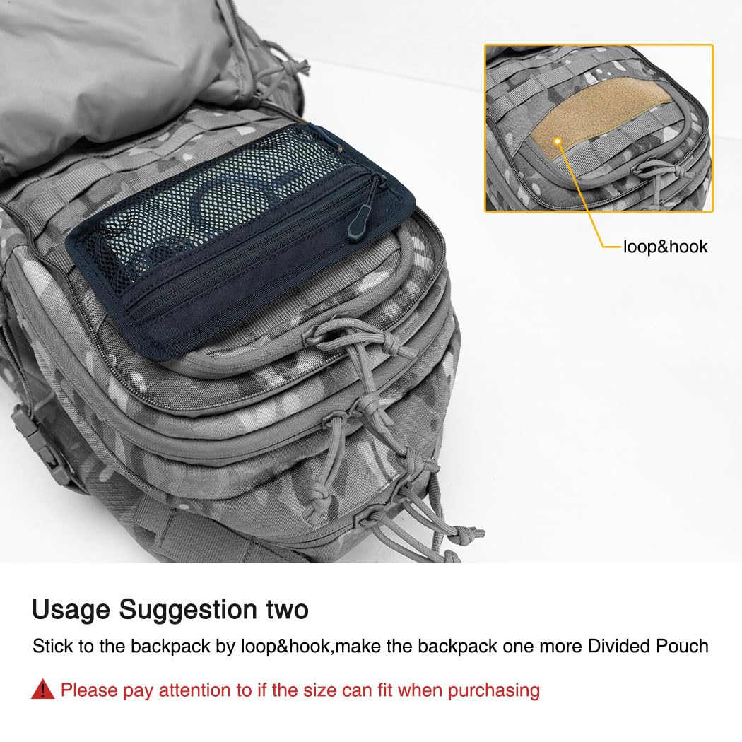 IDOGEAR Tactical Mesh Pouch Insert Modular Bag Compartment Utility Organizer Admin Pouch EDC Net Pocket with Hook Fasteners (Black)