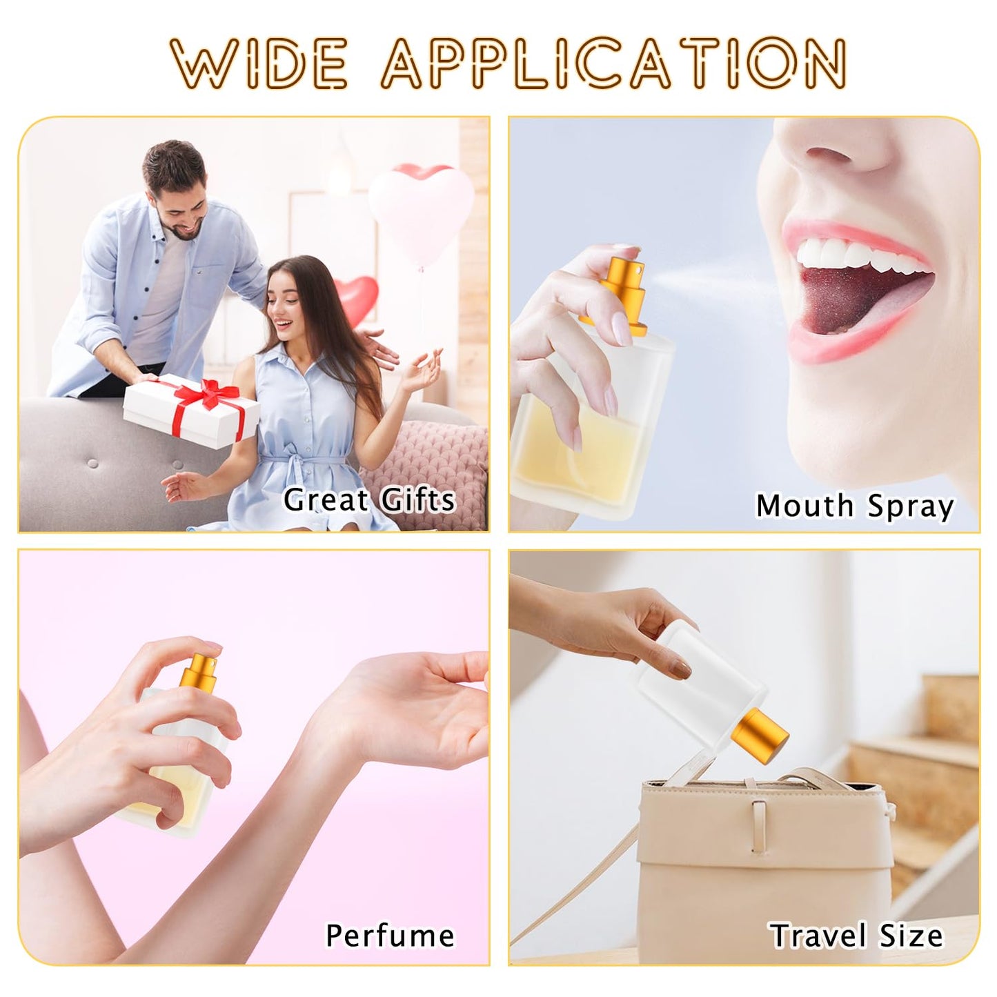 Mirrline 6 Pcs 100ml/3.38oz Frosted Glass Spray Bottle Empty Perfume Atomizer Fine Mist Spray Cosmetic Container - Golden Lids