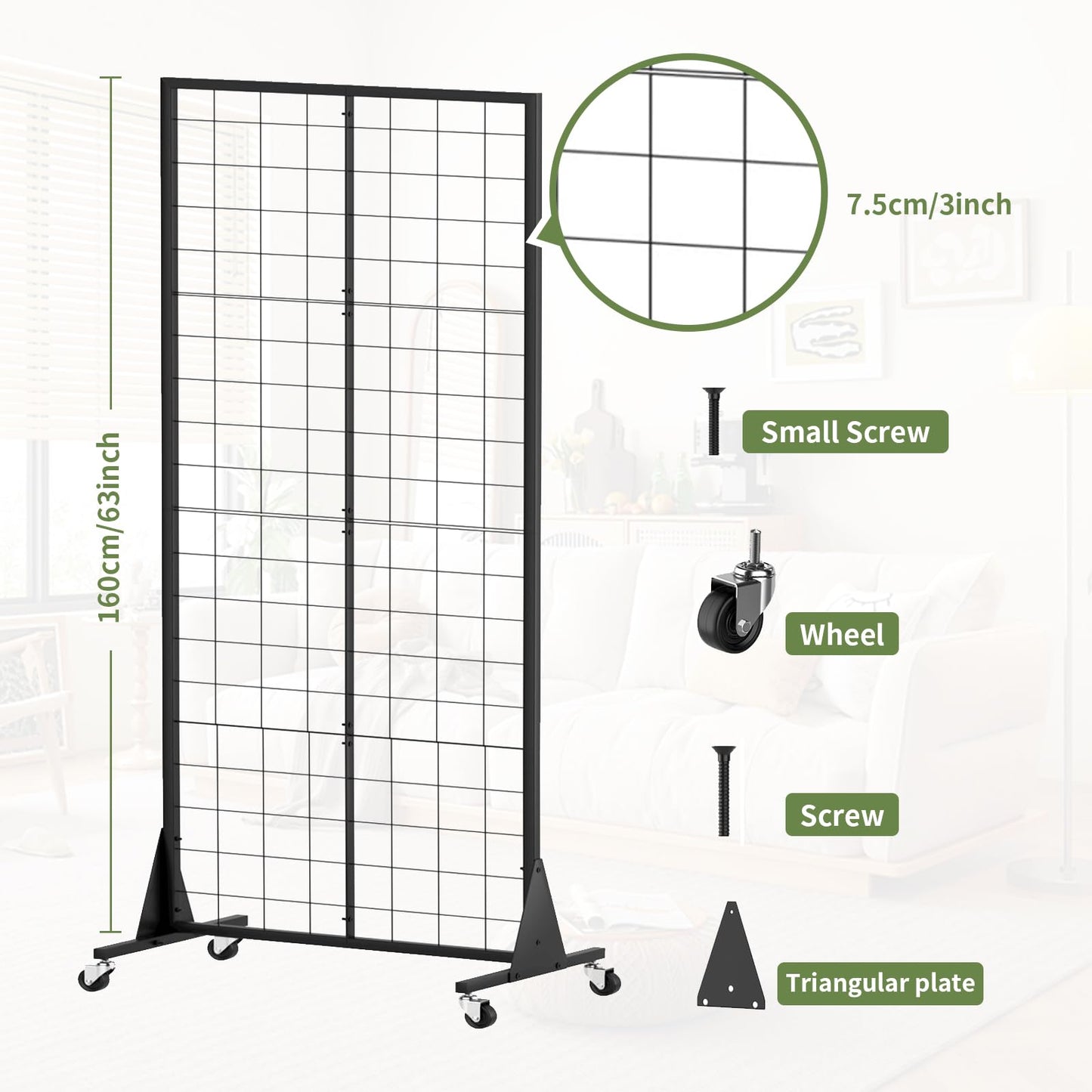 RCZSCBK 3-Pack 2' x 5.5' Grid Wall Panels Standing Wire Grid, Display Rack with T-Base Wheels Freestanding Gridwall Panel Tower for Shop, for Art Fairs Black
