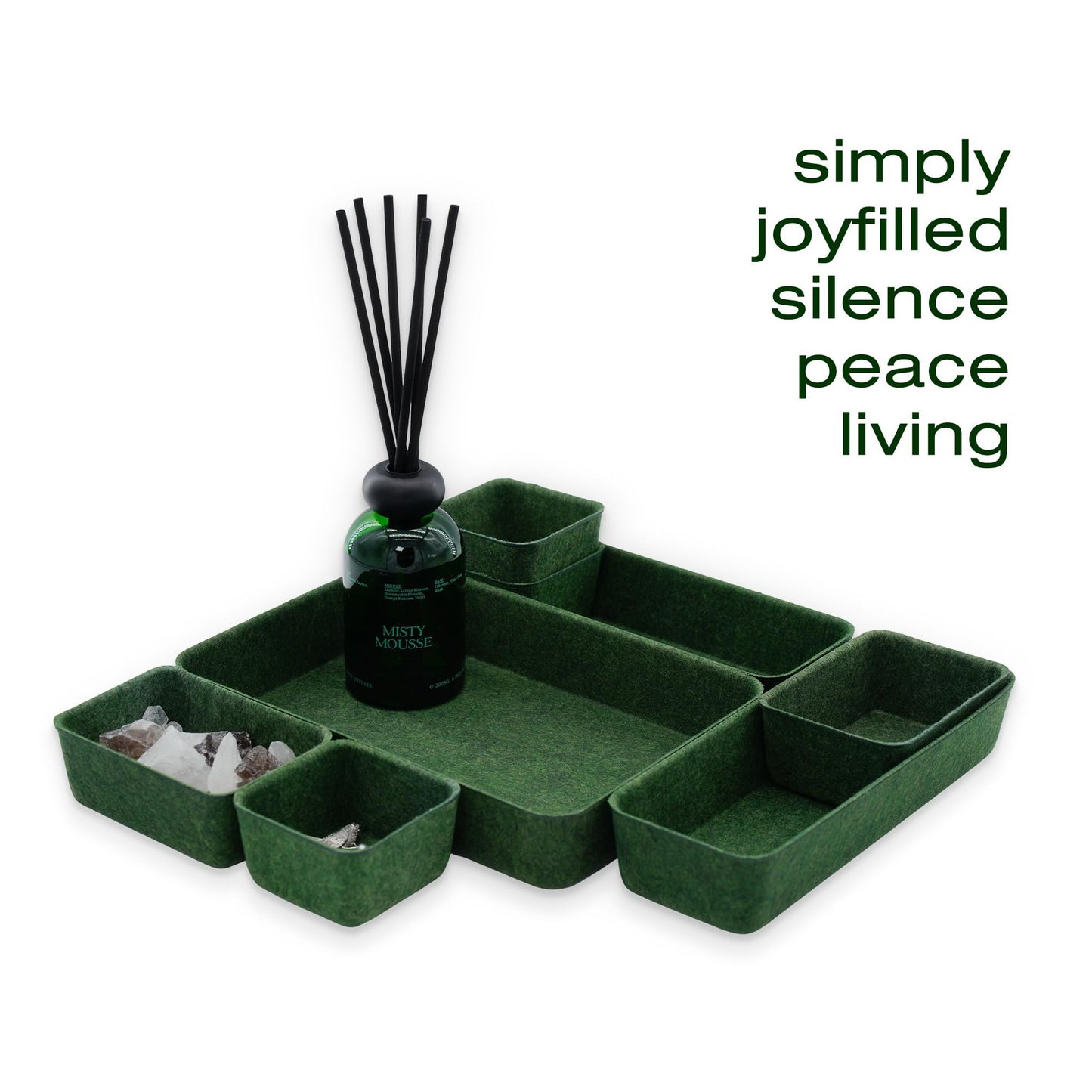 Welaxy Desk drawer organizer bins shallow trays felt storage desktop box for jewelry watches office supplies makeup small key holder minimalism 8-piece (Forest Green)