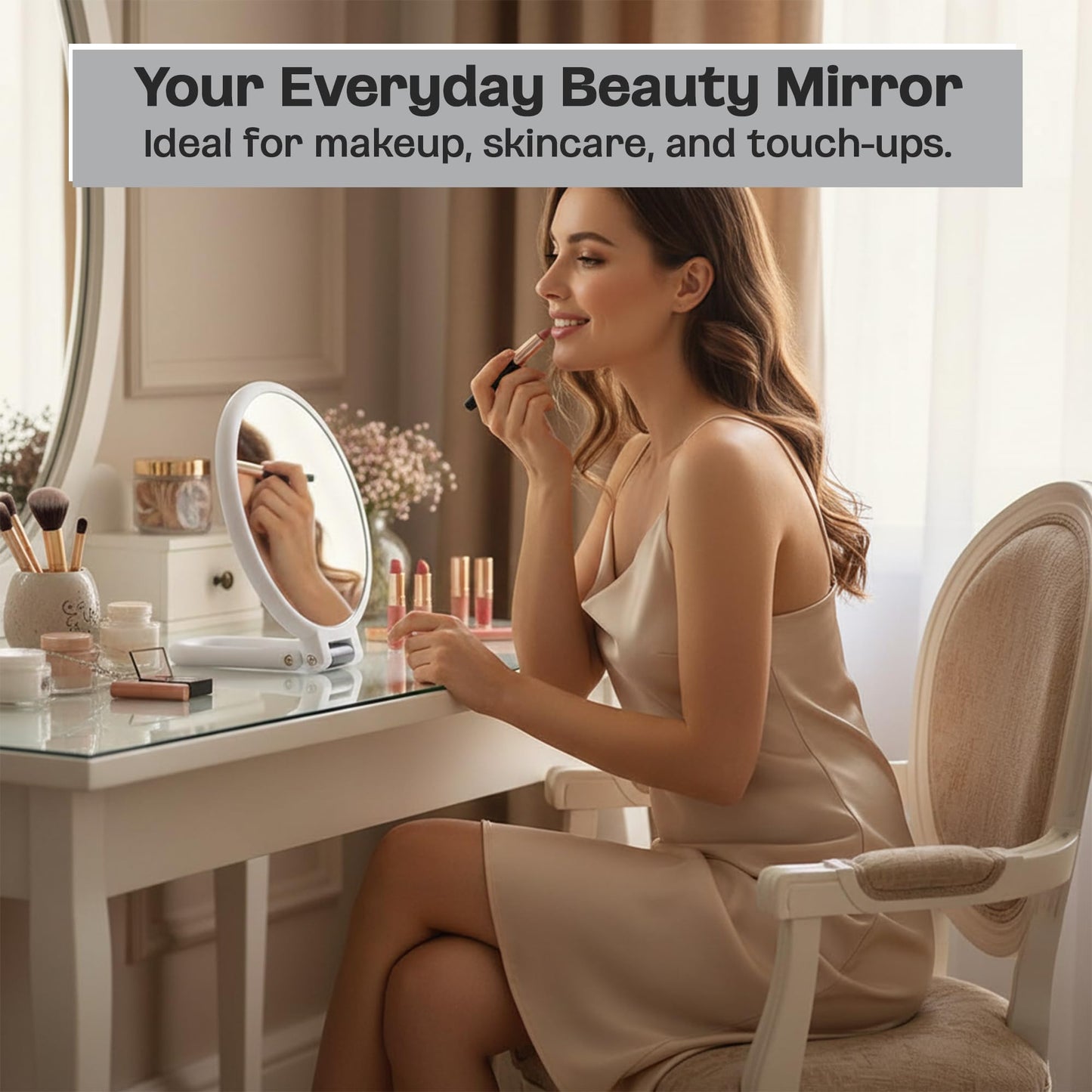 Danielle Soft Touch Hand Held Mirror, White