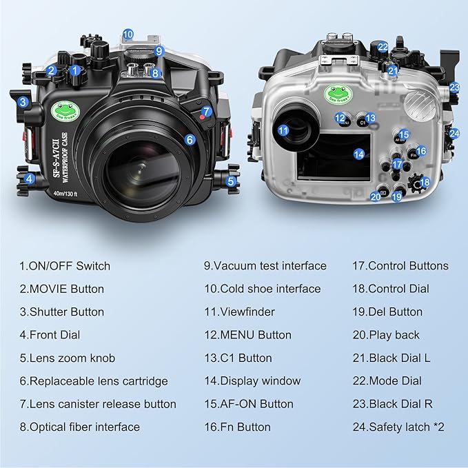 Sea Frogs Underwater Camera Case Compatible with Sony A7C-II for FE 28-60mm F4-5.6 IPX8 40m/130ft Maximum Diving Depth A7C-2 Waterproof Camera Housing for Diving, Surfing, Rowing